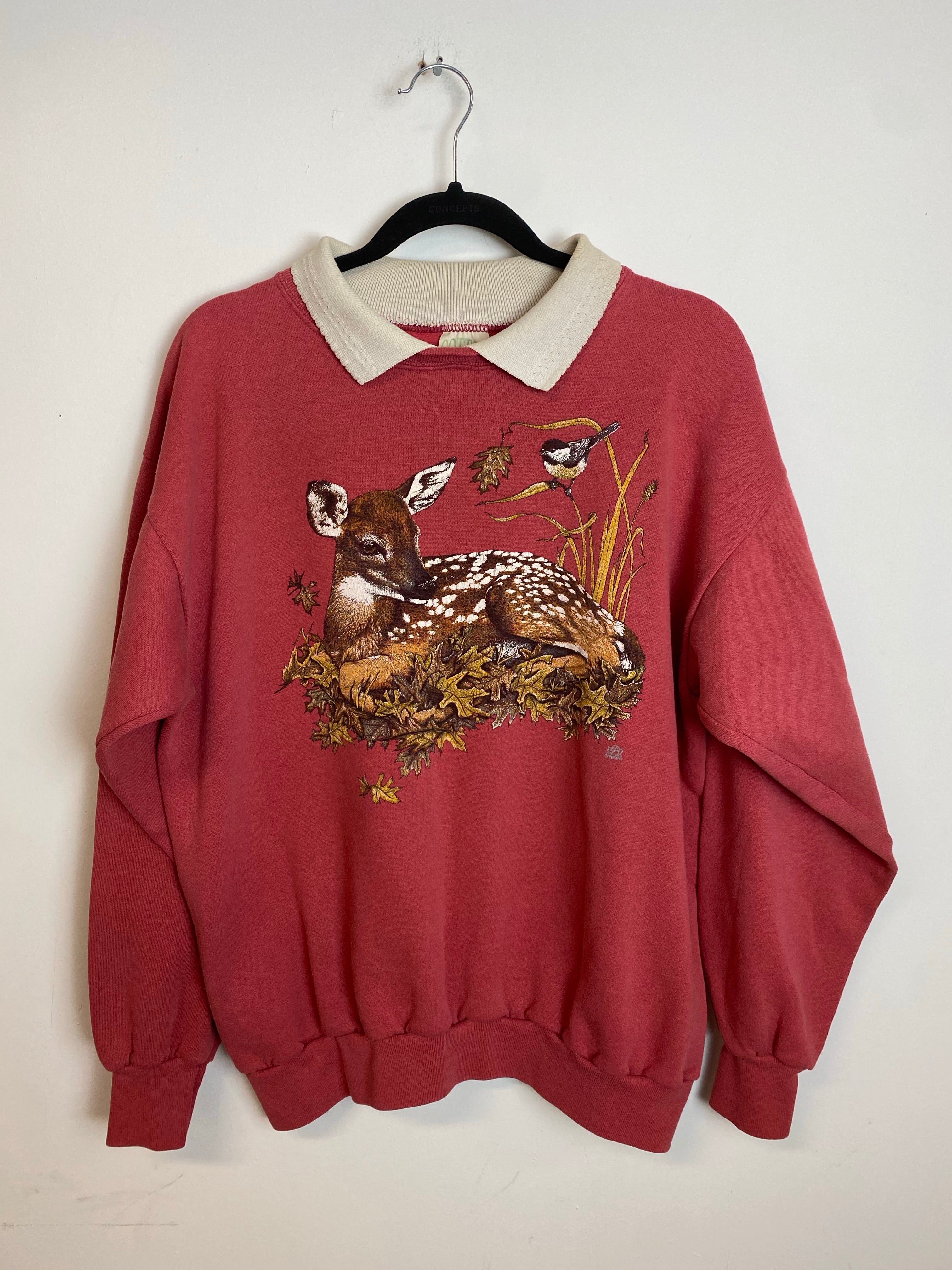 90s Collared Deer Crewneck - M/L