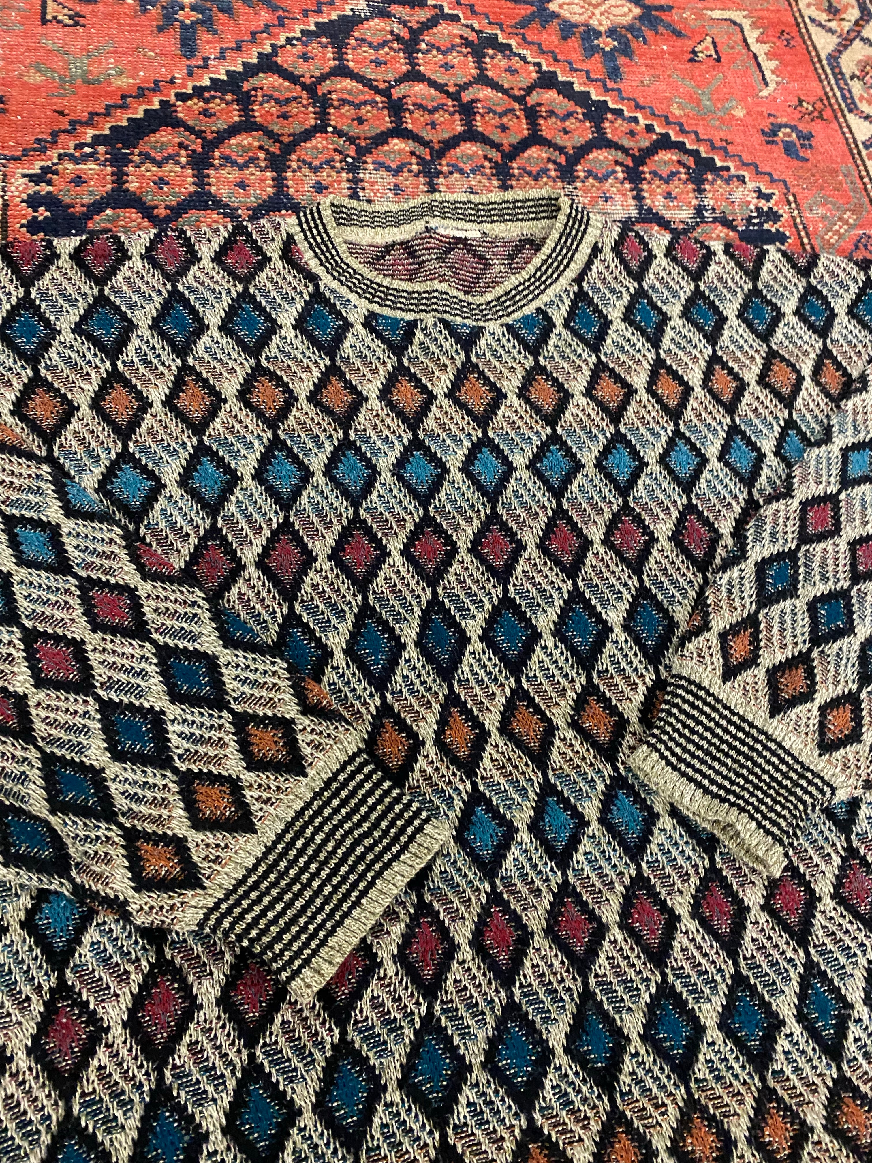 Vintage Diamond Patterned Knit Sweater - L