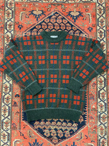 90s Patterned Plaid Knit Sweater - L
