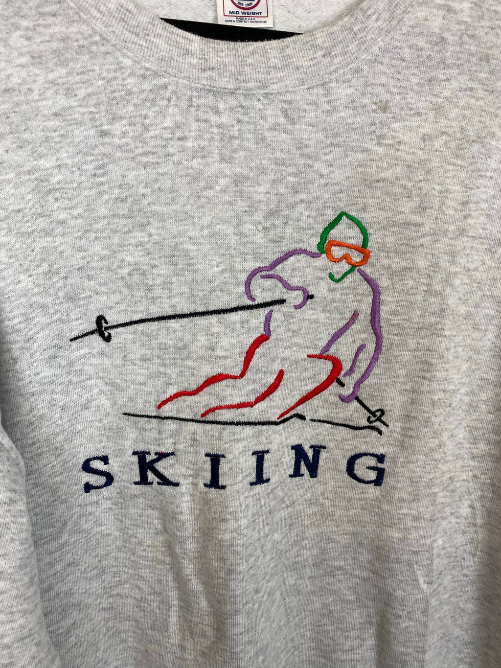 Vintage embroidered Skiing crewneck - L
