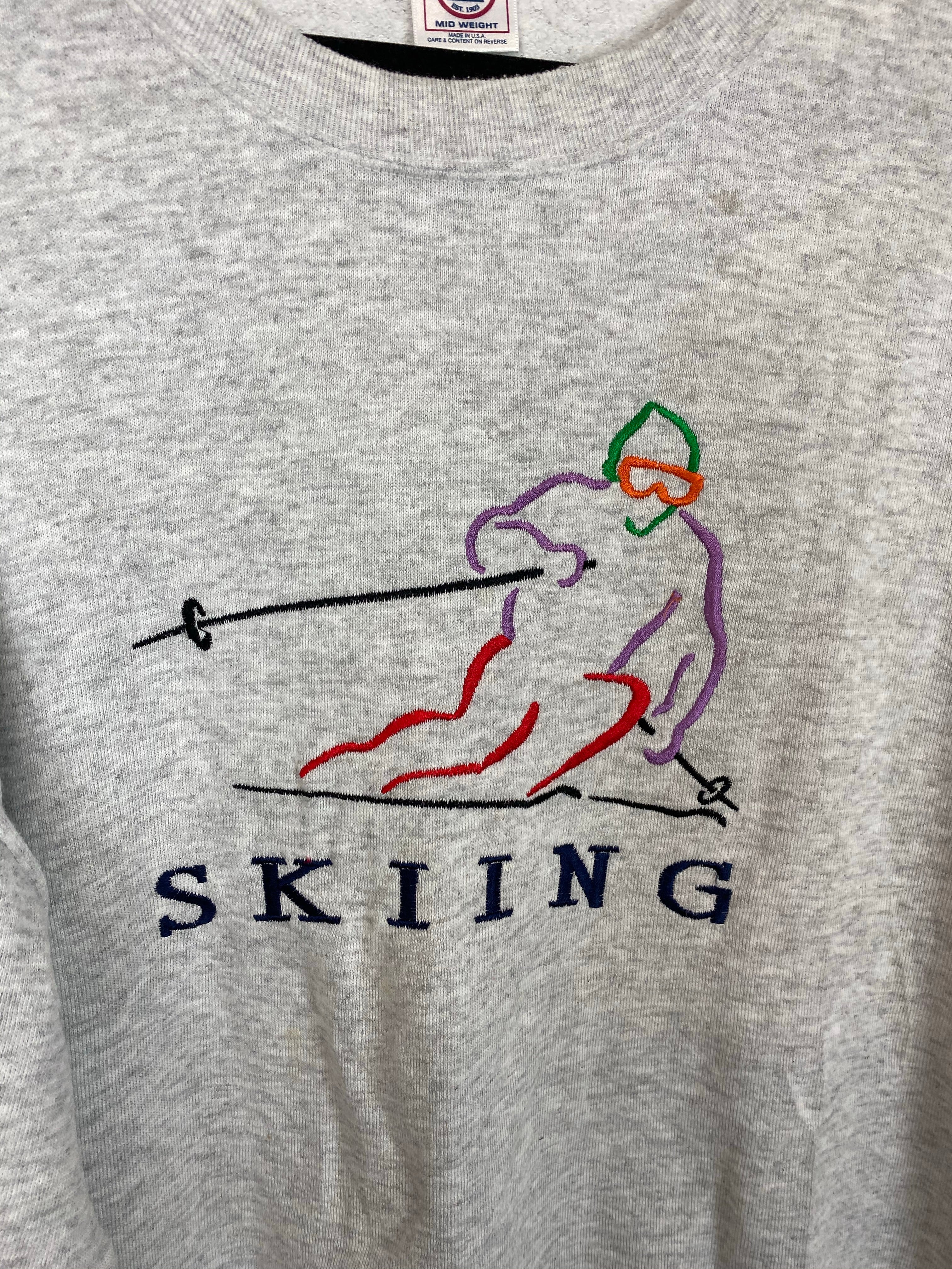 Vintage embroidered Skiing crewneck - L