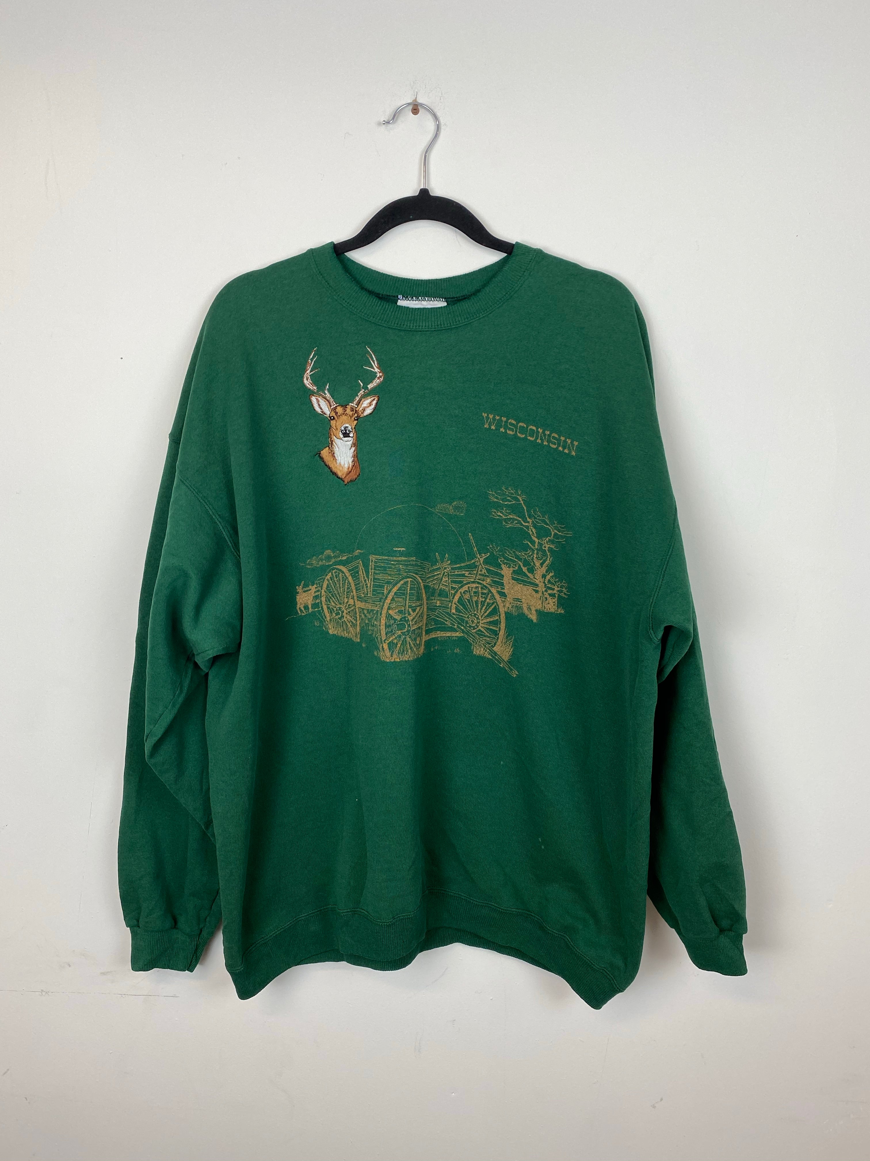 Embroidered Deer Wisconsin crewneck