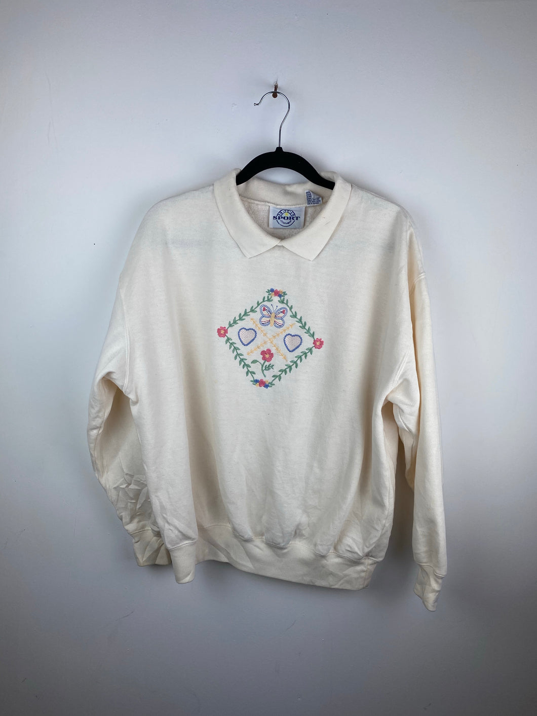 90s embroidered butterfly collared crewneck