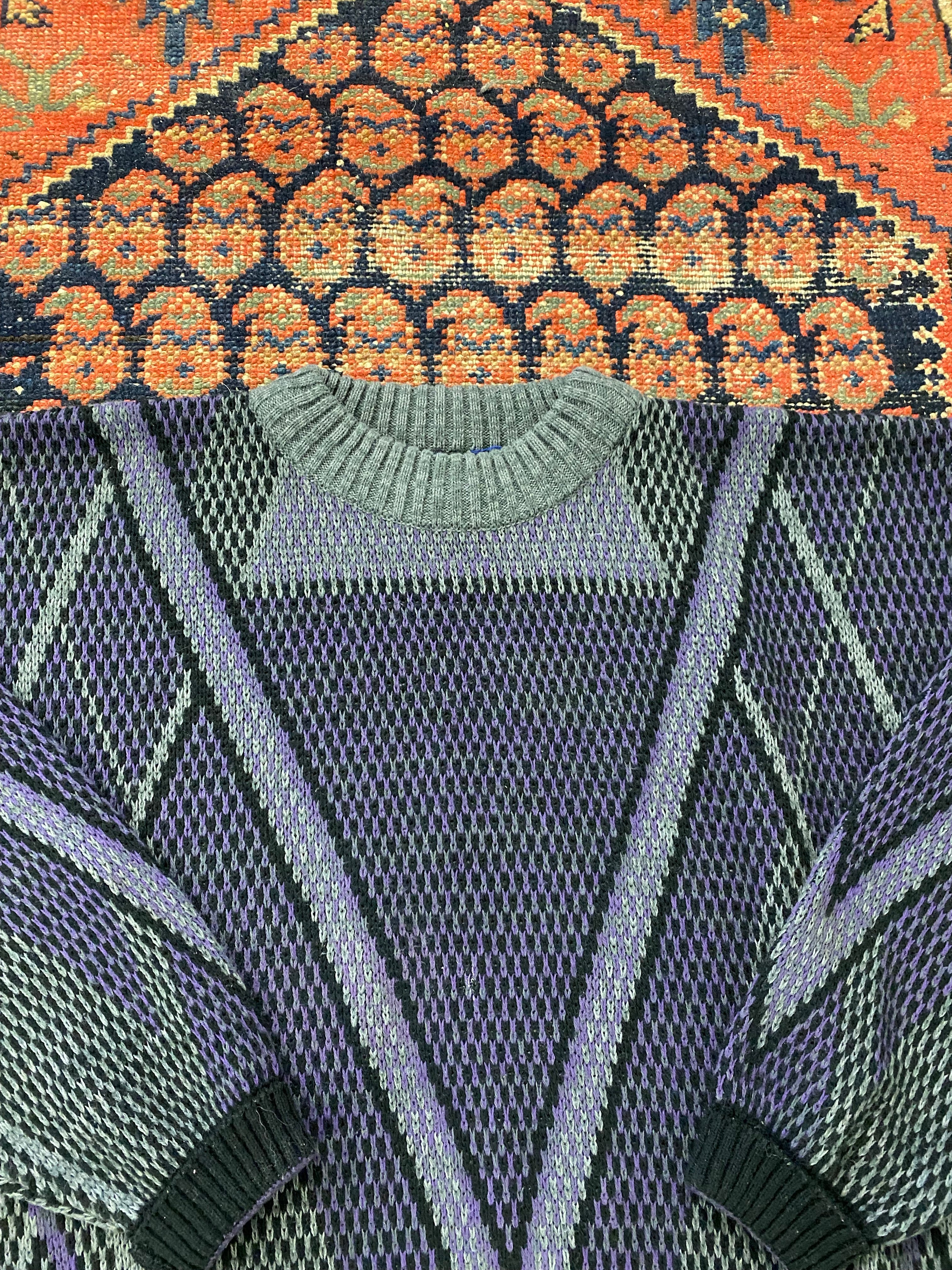 Vintage Purple Patterned Knit Sweater - S