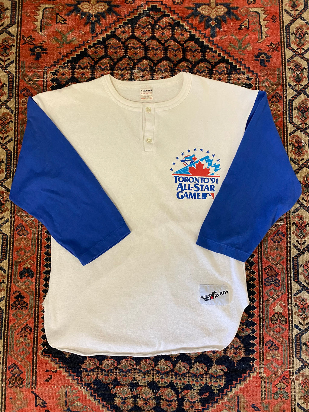 90s Front And Back Toronto Blue Jays Henley Long-sleeve - L