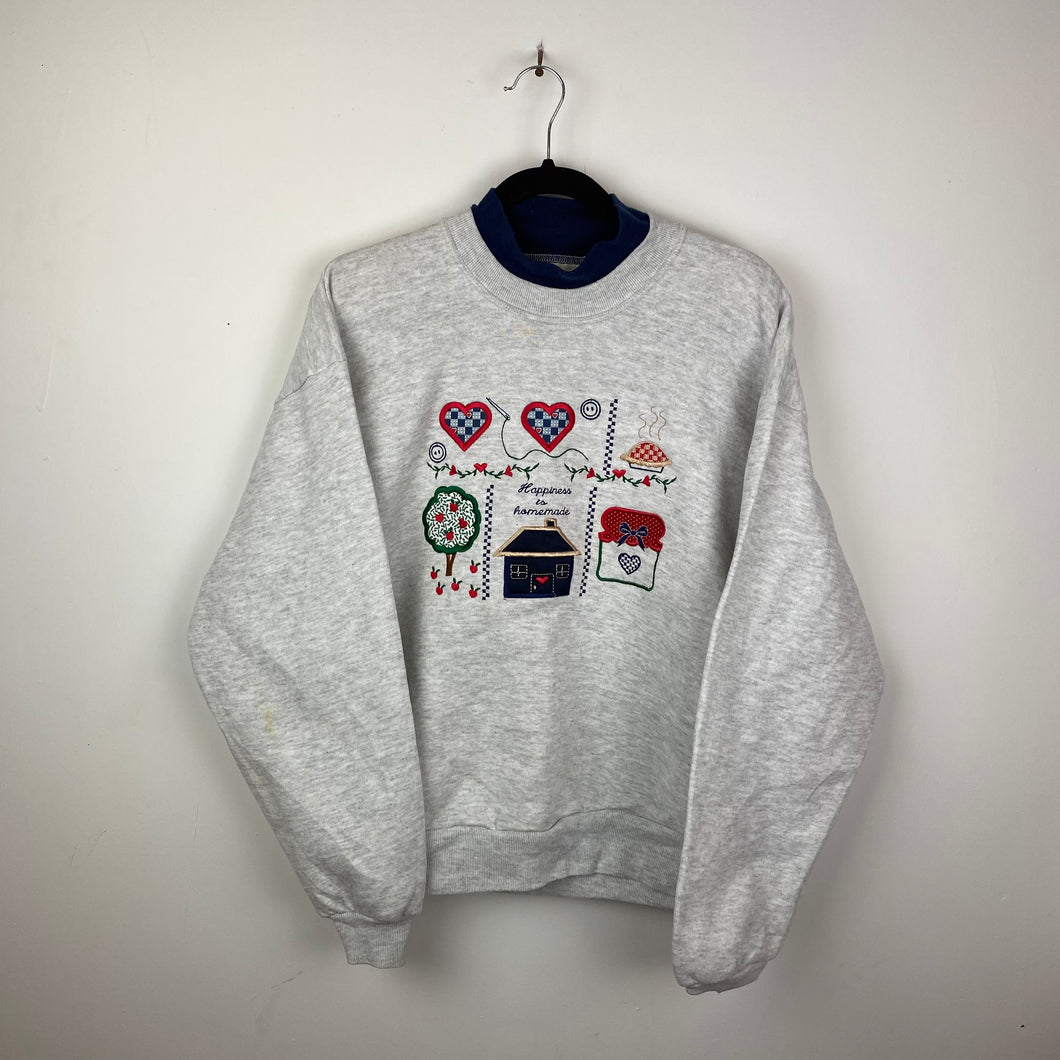 Embroidered happiness is homemade crewneck