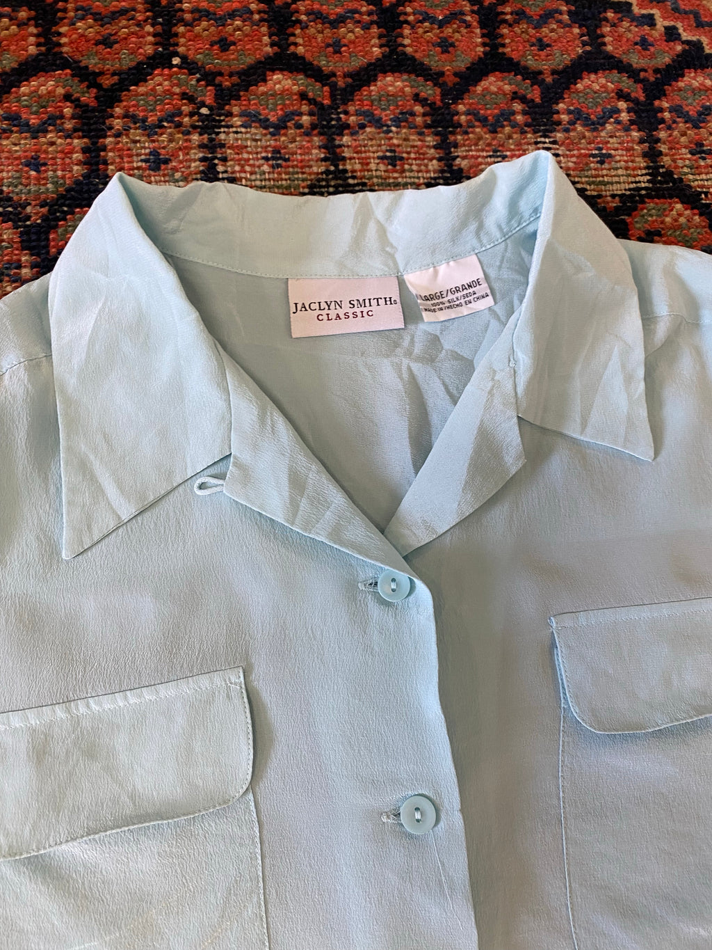Vintage Light Blue Linen Button Up Shirt - WMNS - L
