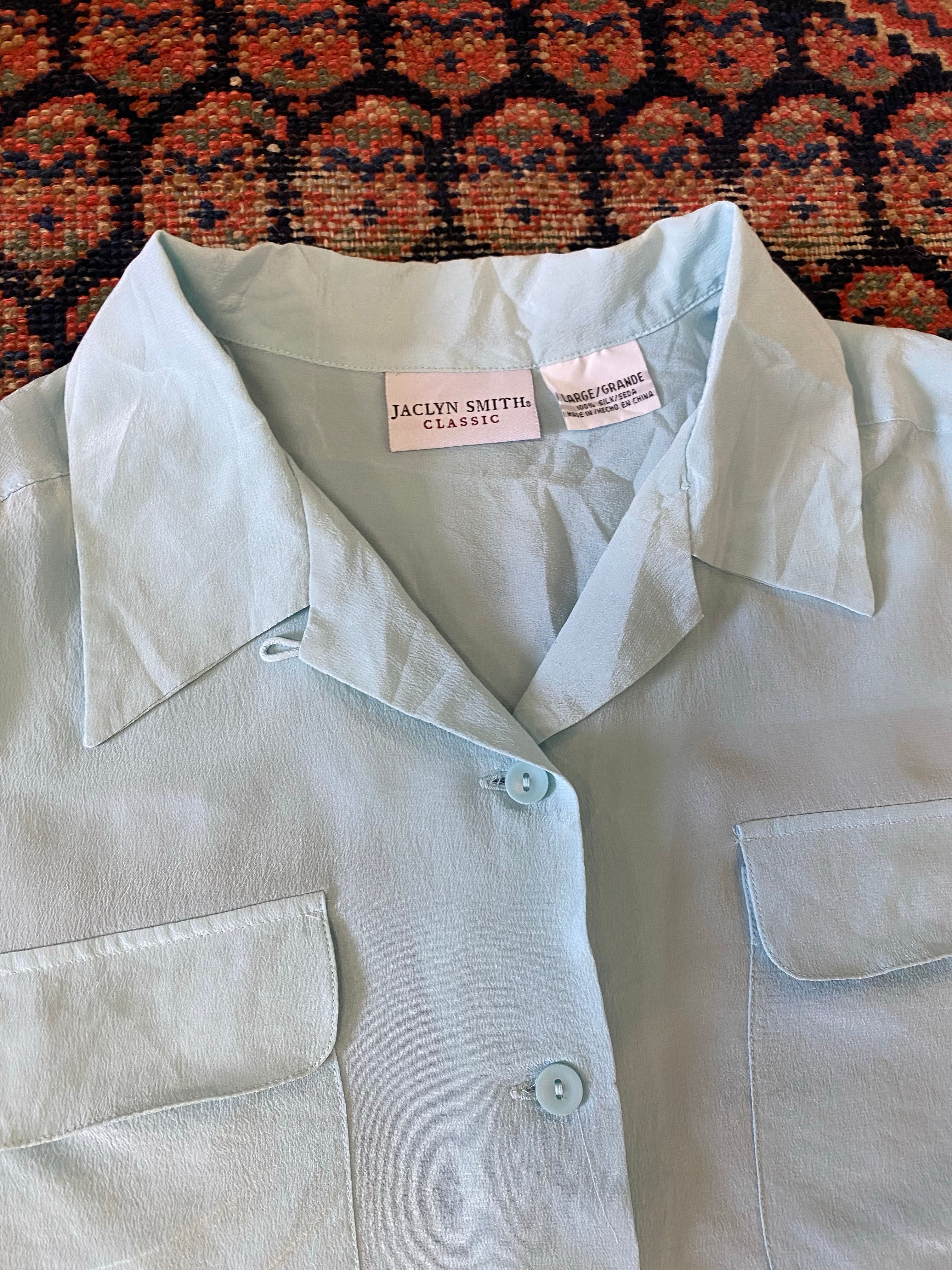 Vintage Light Blue Linen Button Up Shirt - WMNS - L