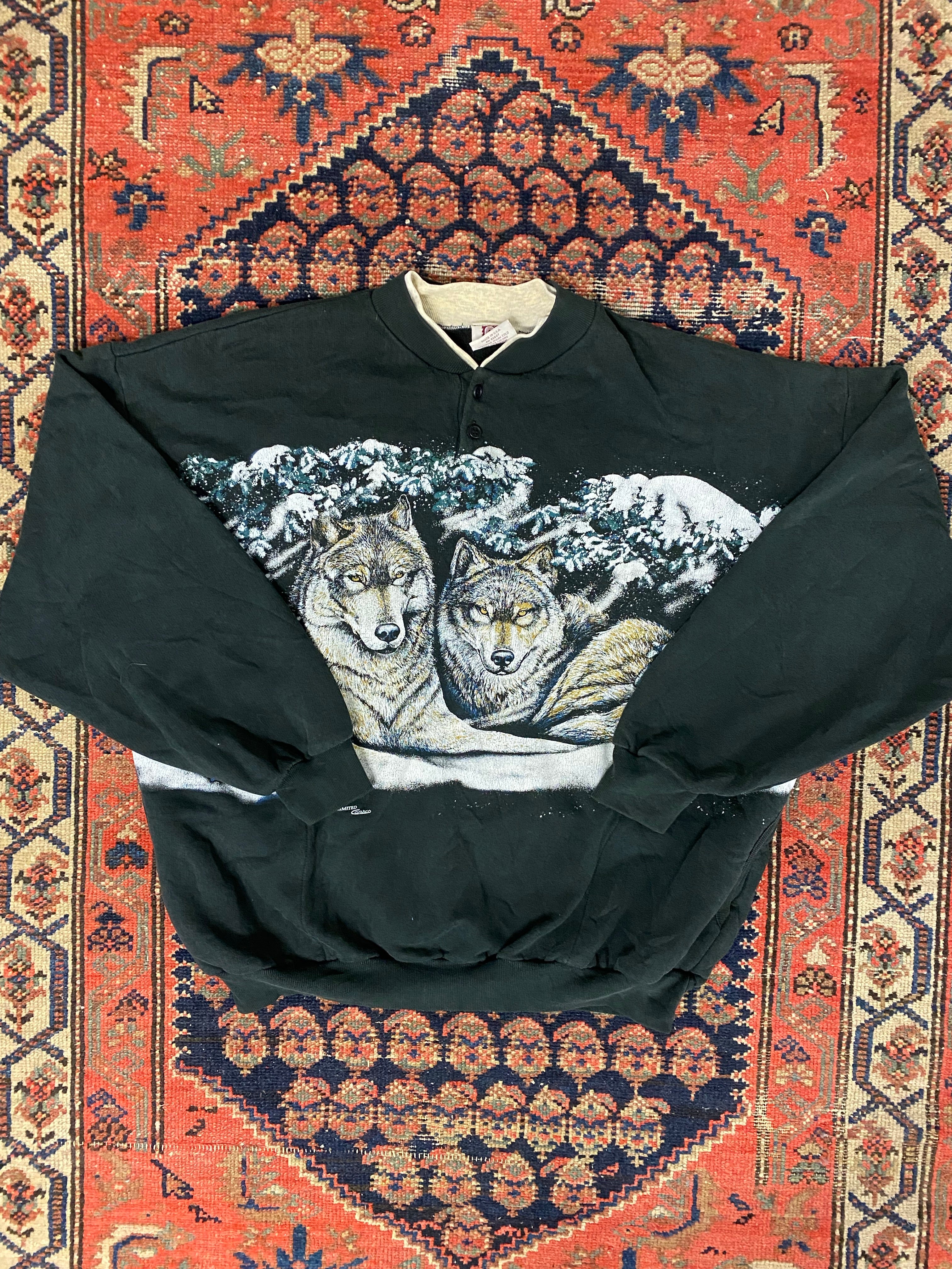 Vintage All Over Wolf Printed Crewneck - M