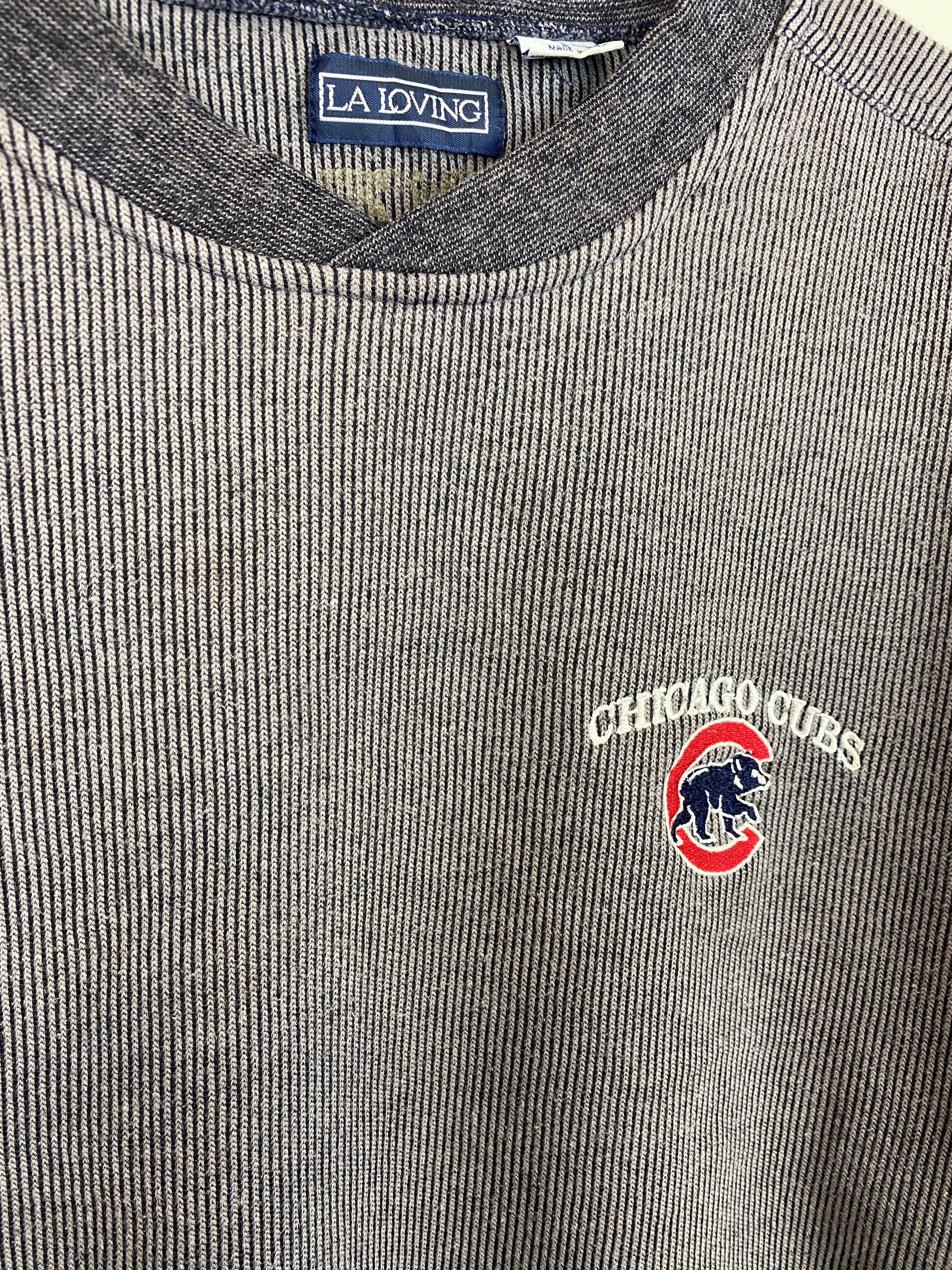 Pinstriped embroidered Chicago Cubs crewneck