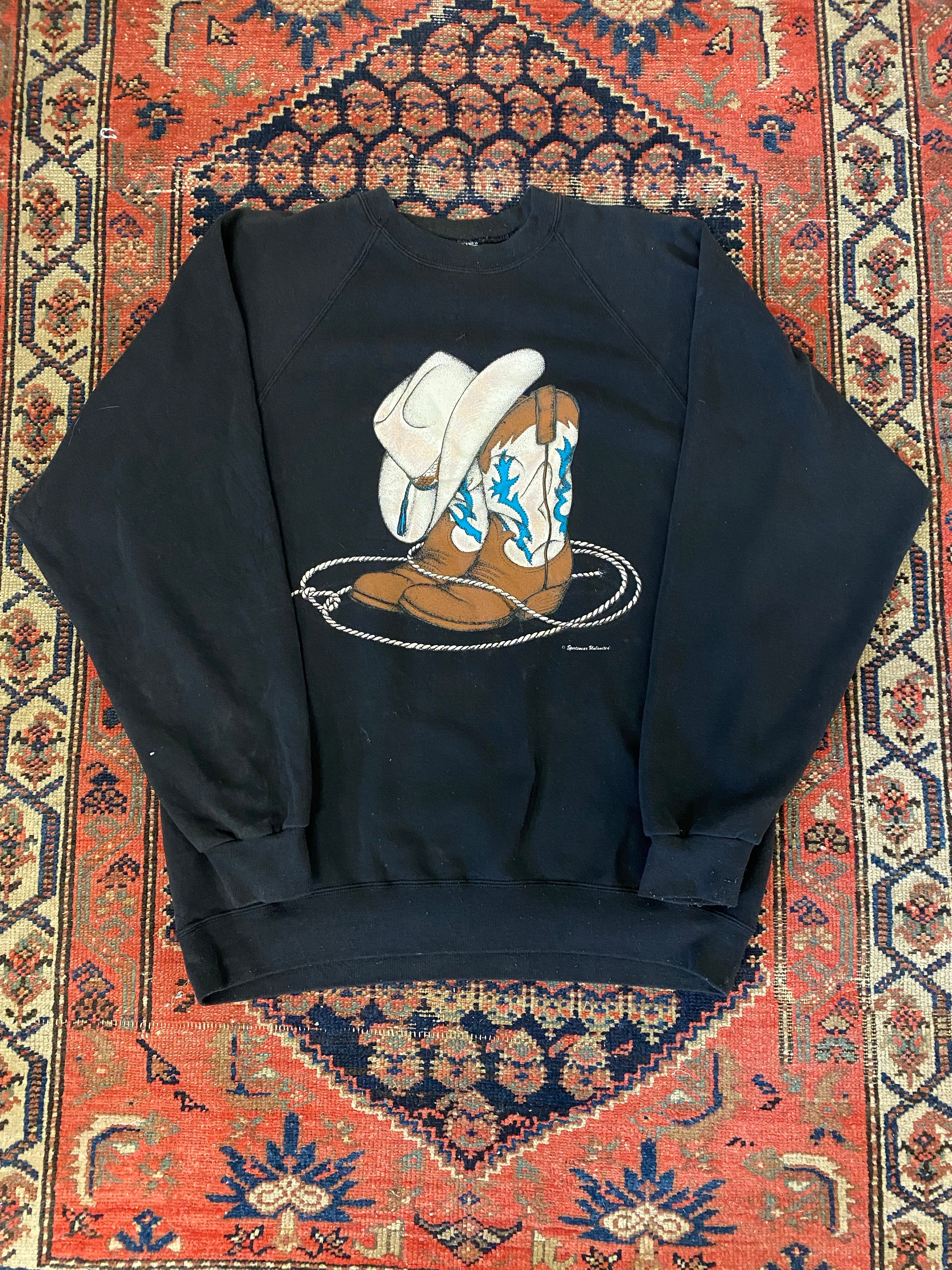 90s Cowboy Hat Crewneck - L