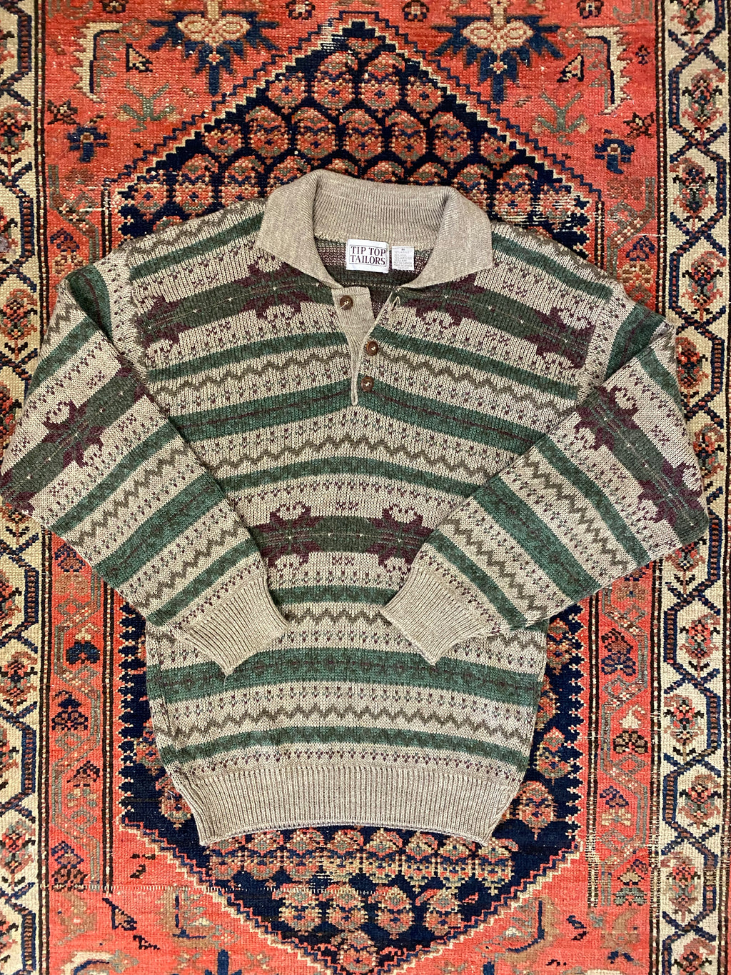 Vintage Knitted Collared Sweater - M