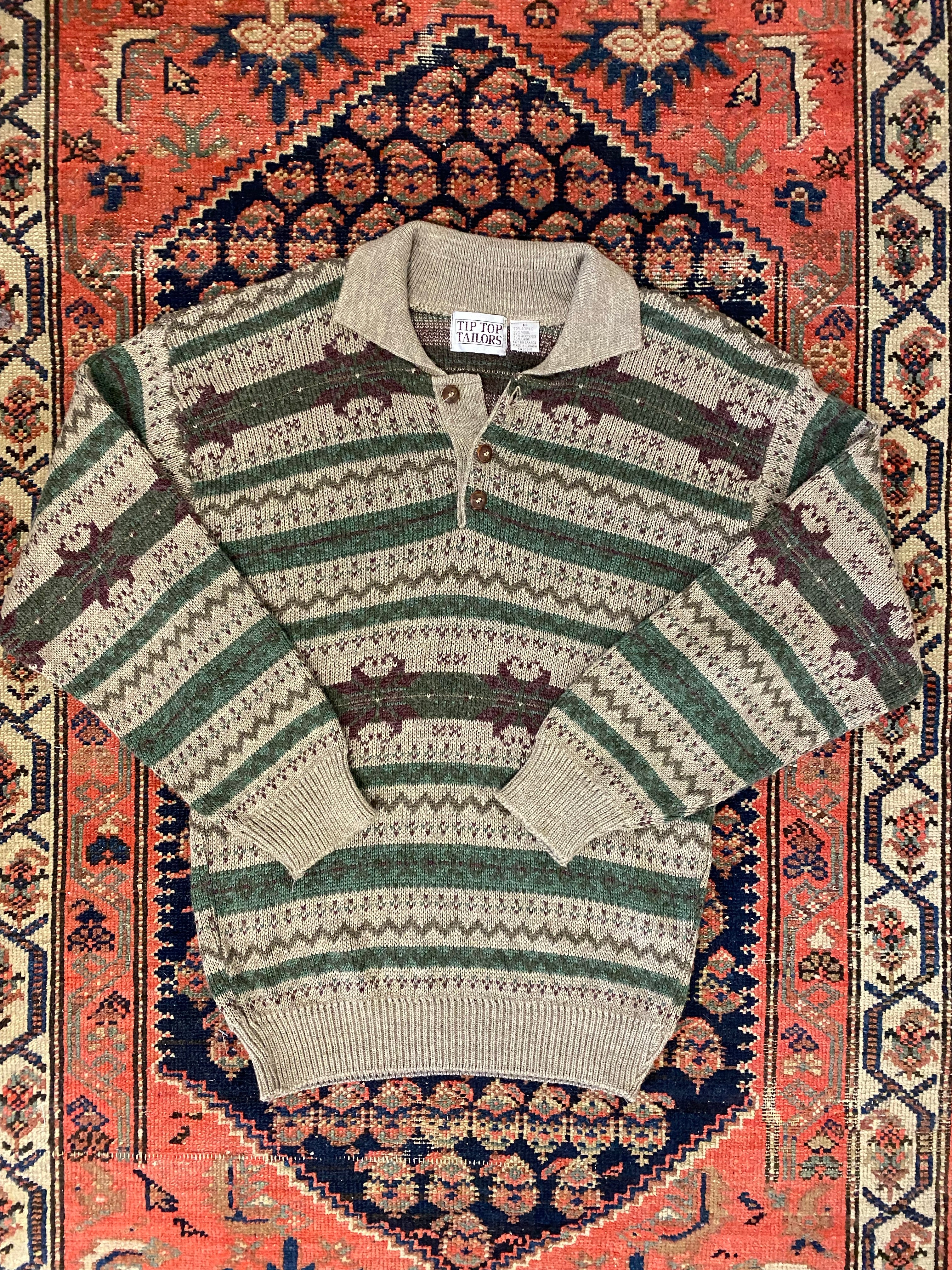 Vintage Knitted Collared Sweater - M