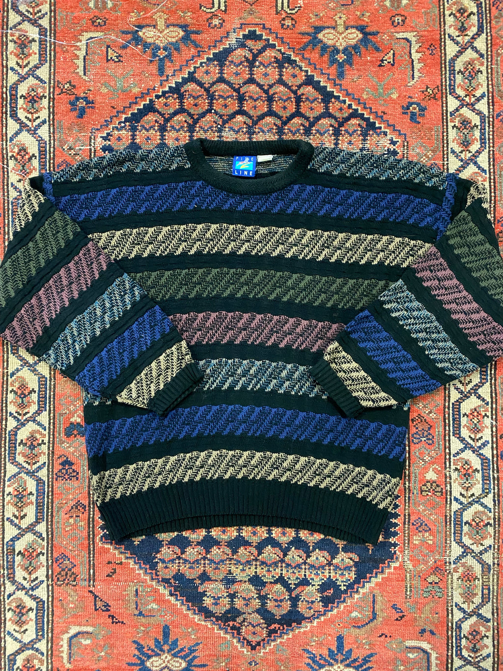 Vintage Multicoloured Striped Knit Sweater - L