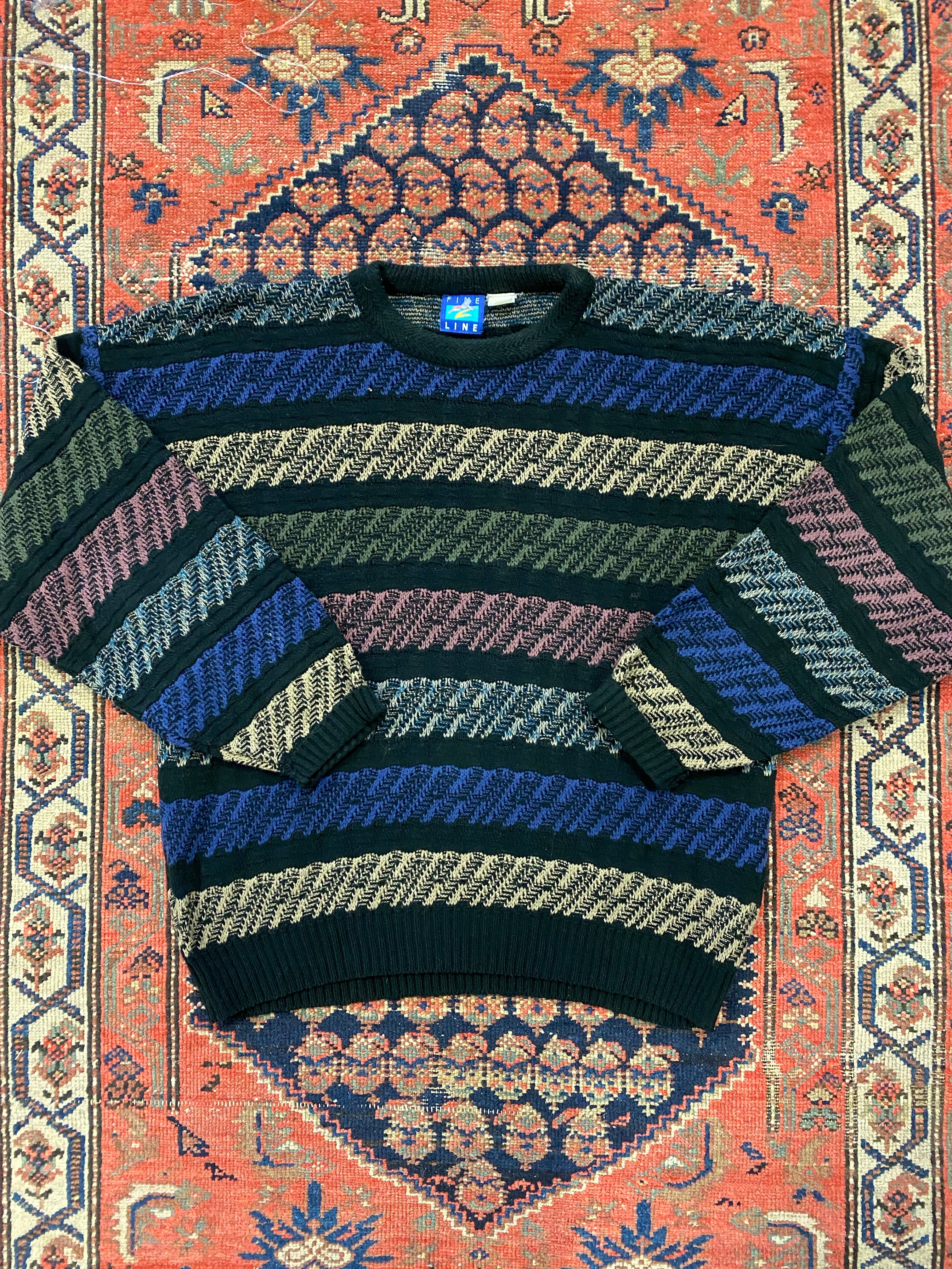 Vintage Multicoloured Striped Knit Sweater - L
