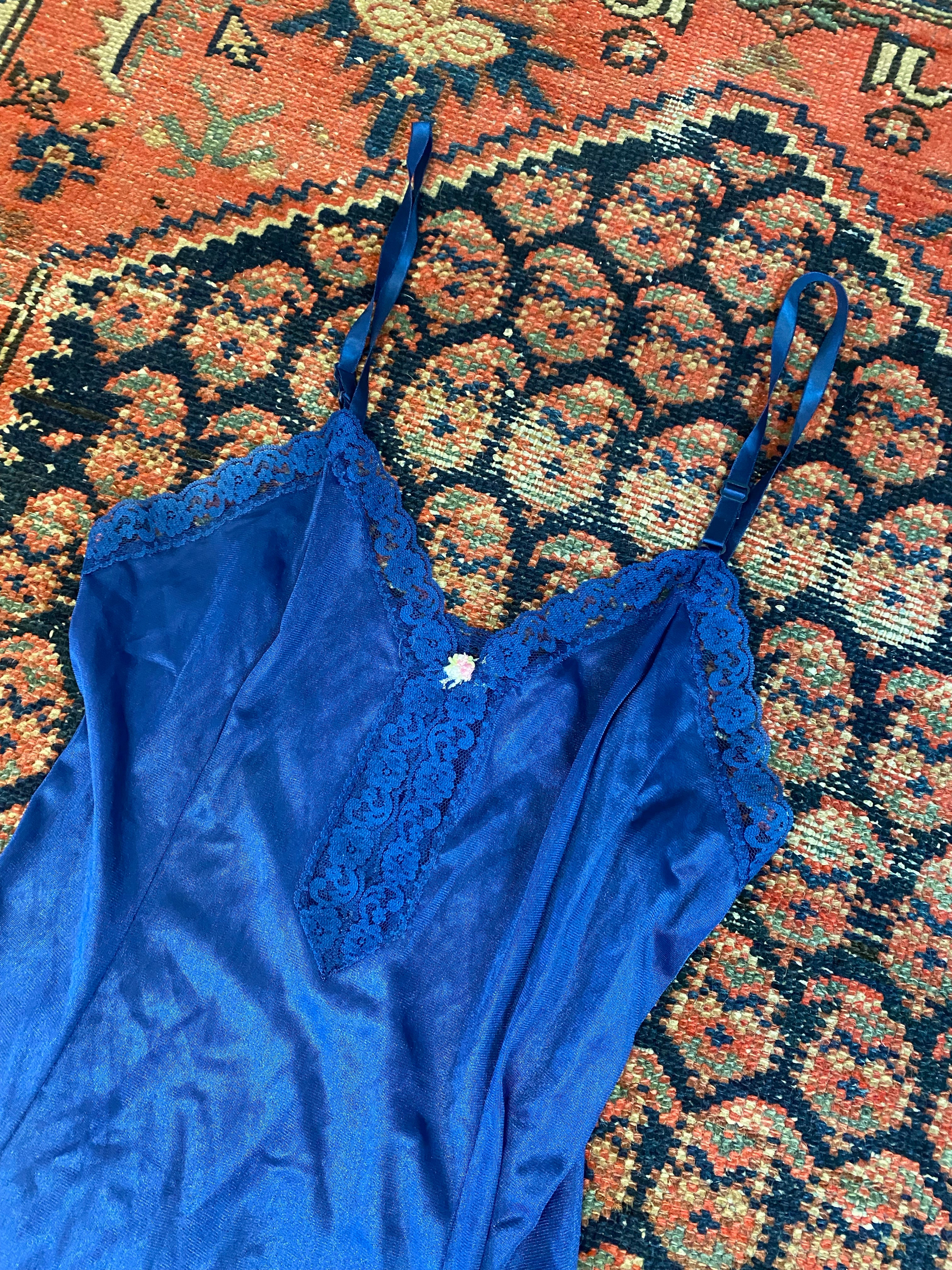 90s Blue Satin Dress - S