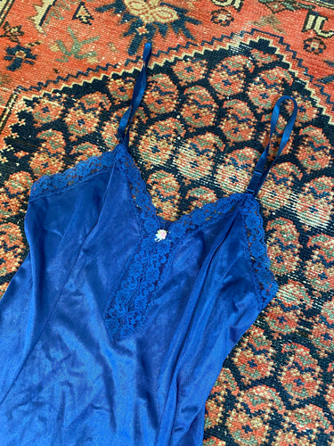 90s Blue Satin Dress - S
