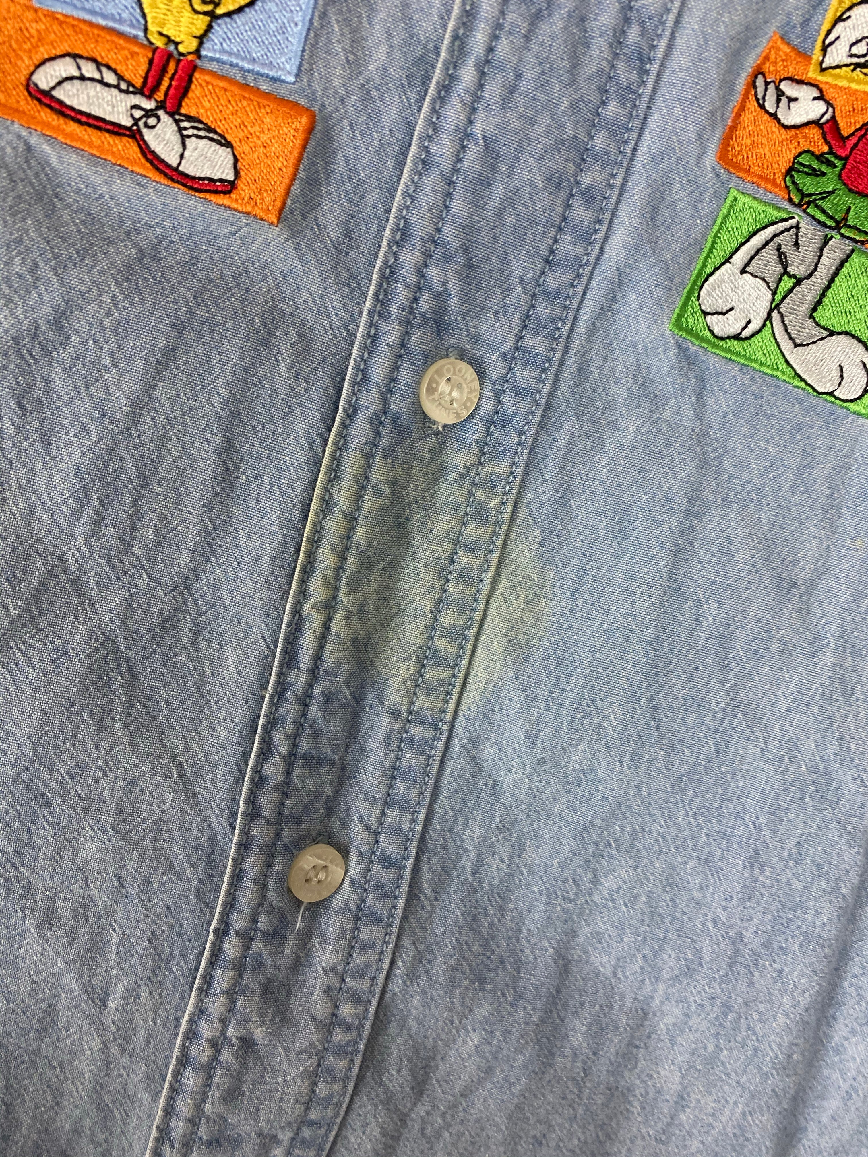 90s embroidered Warner Bros denim button up