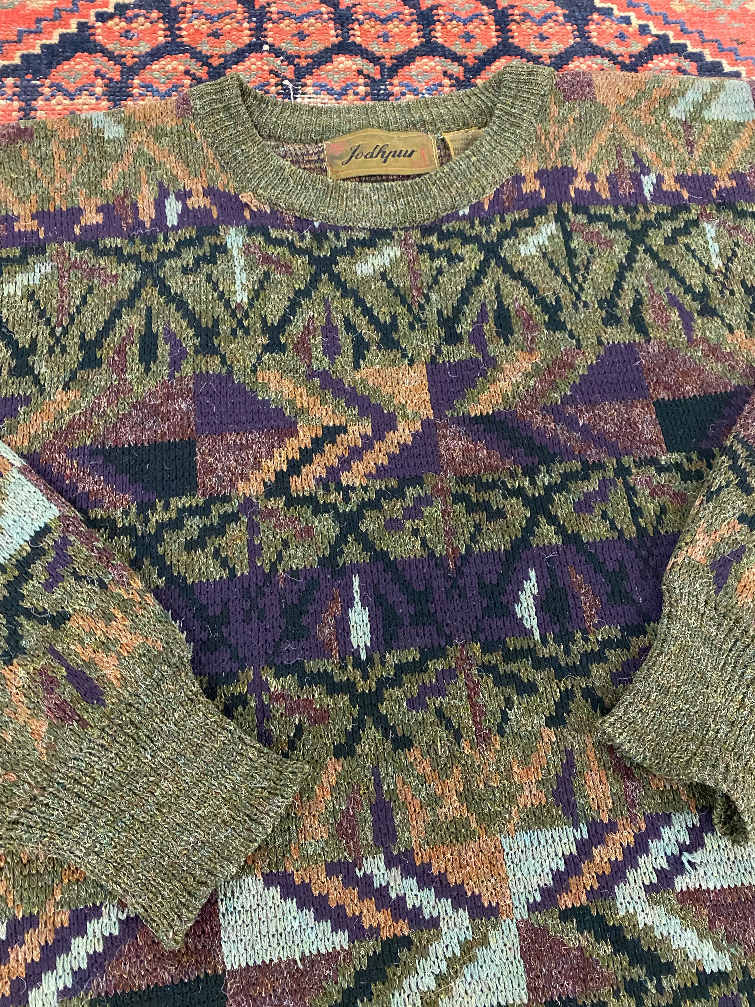 Vintage Patterned Knit Sweater - M