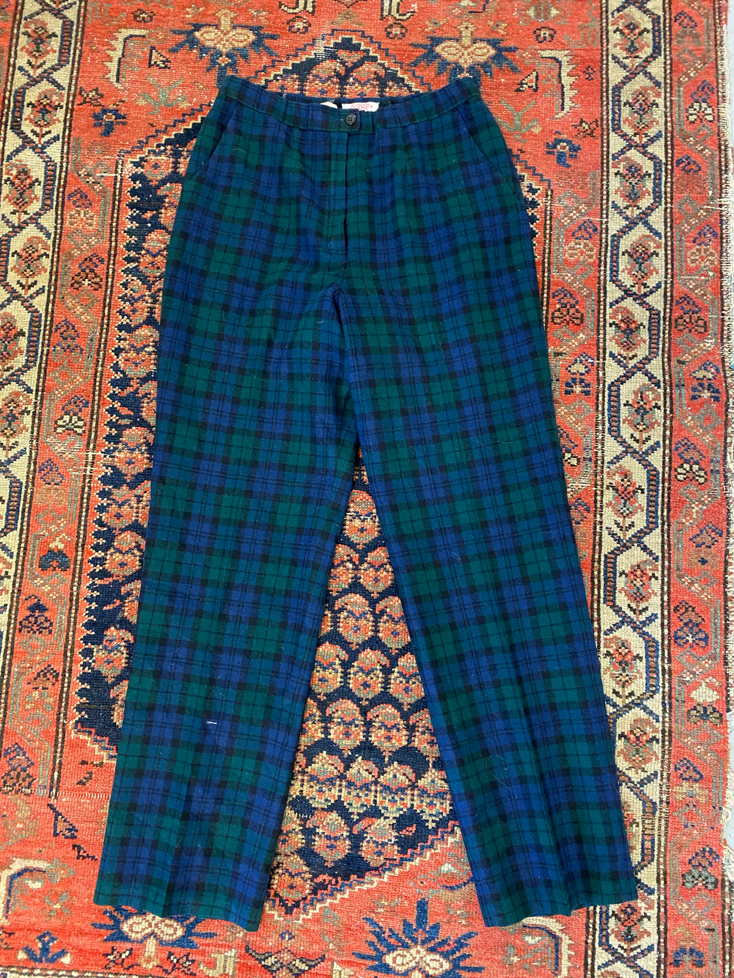 90s Plaid High Waisted Wool Trousers - 27inches