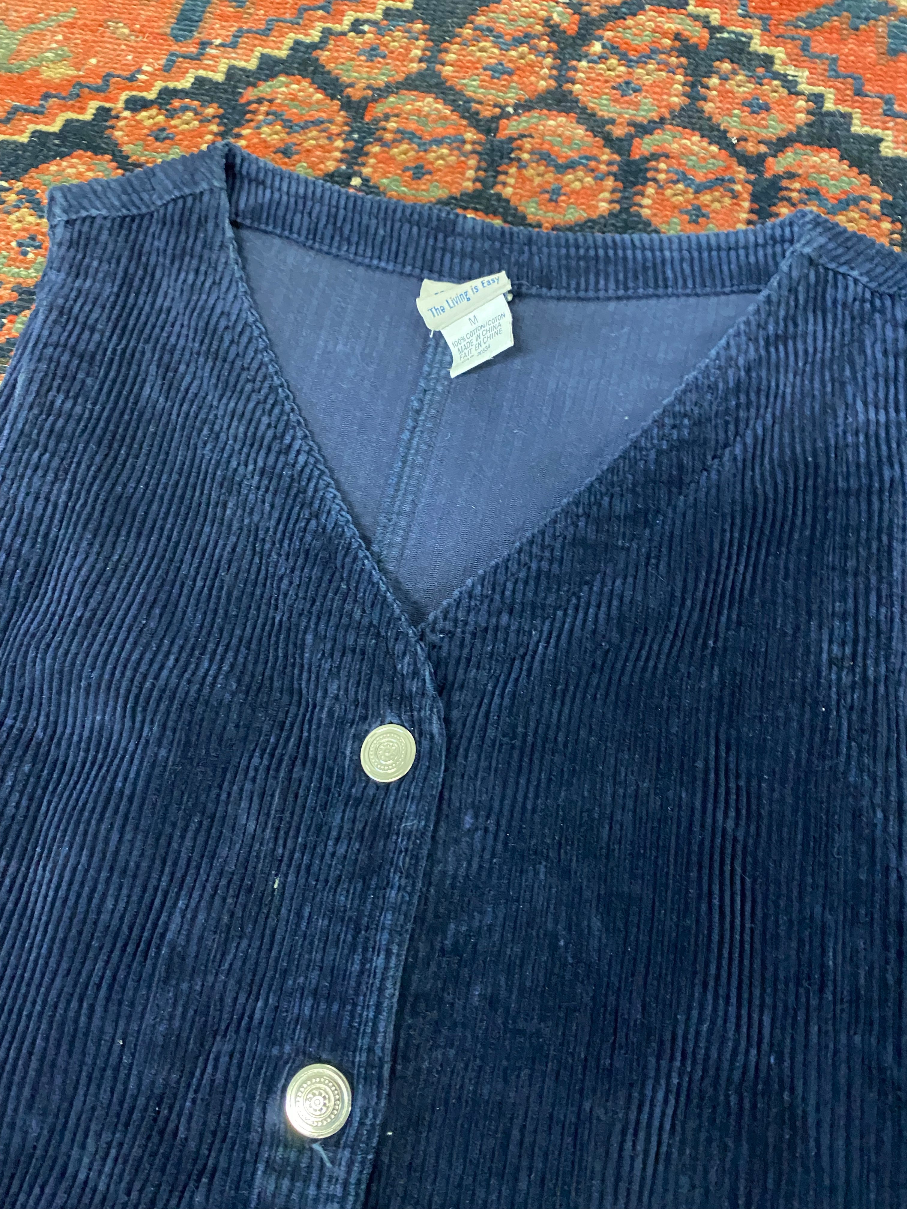 Vintage Navy Corduroy Dress - M