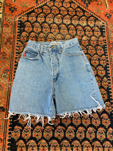 90s Made In The Shade High Waisted Frayed Denim Shorts - 24in