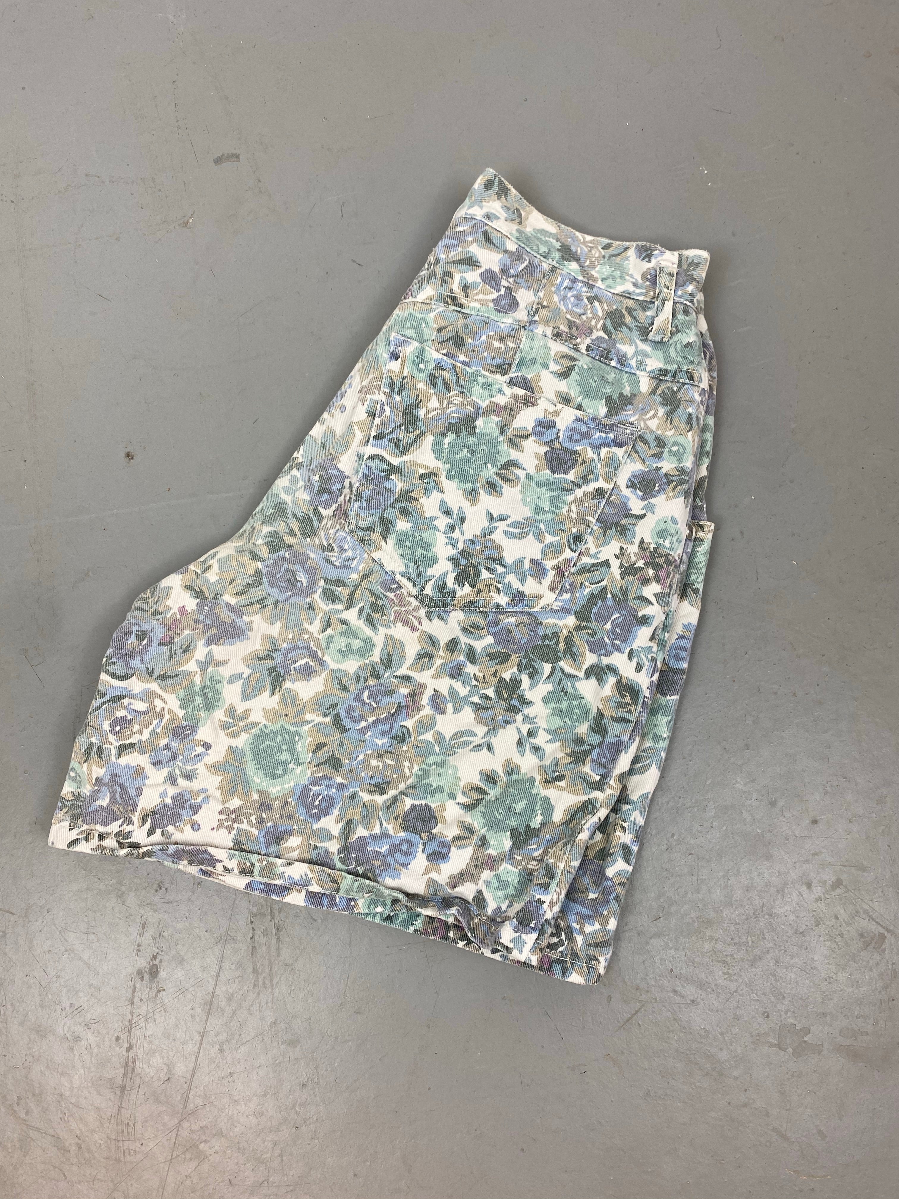 90s floral denim high waisted shorts