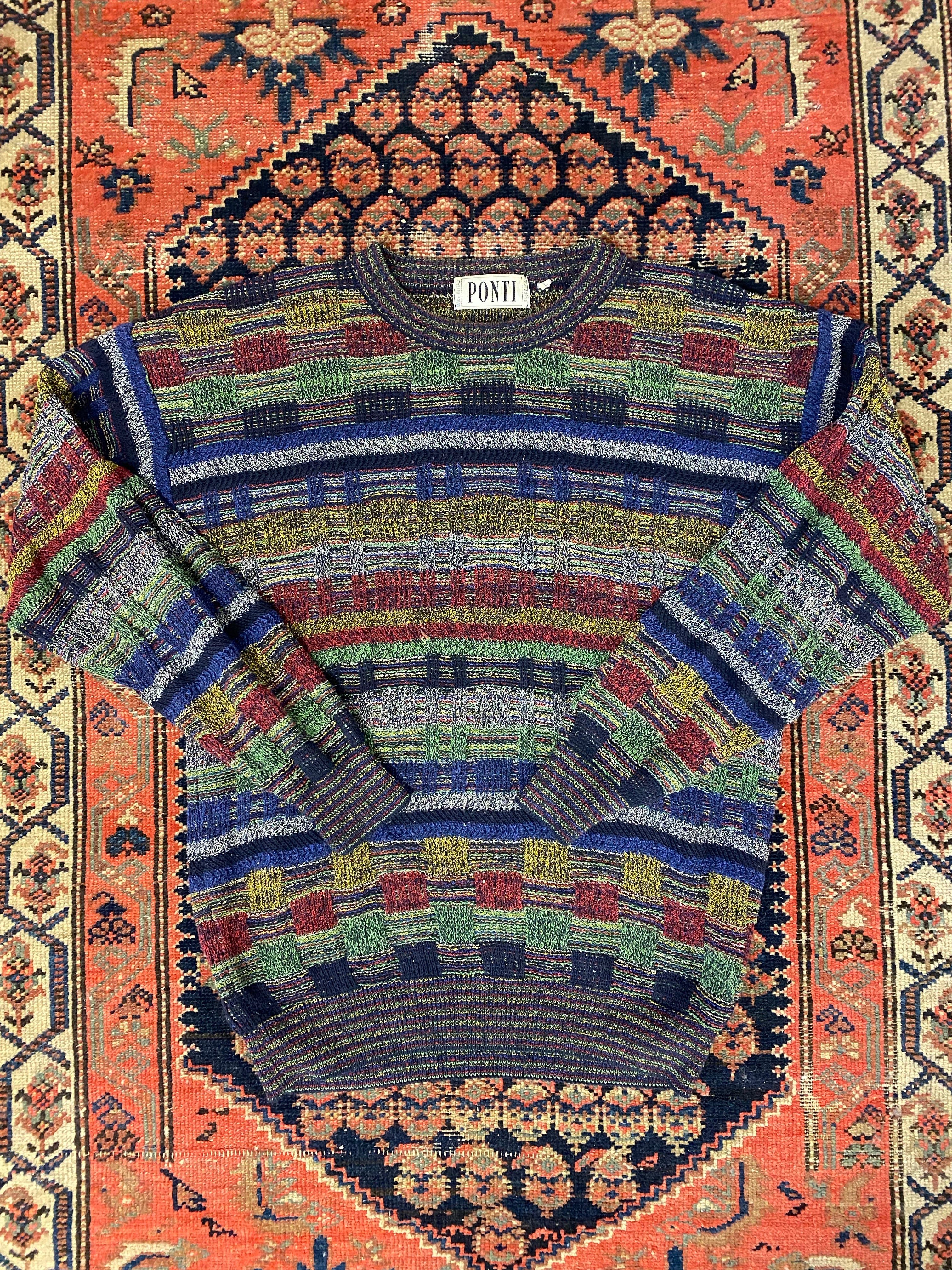 Vintage Patterned Knit Sweater - L