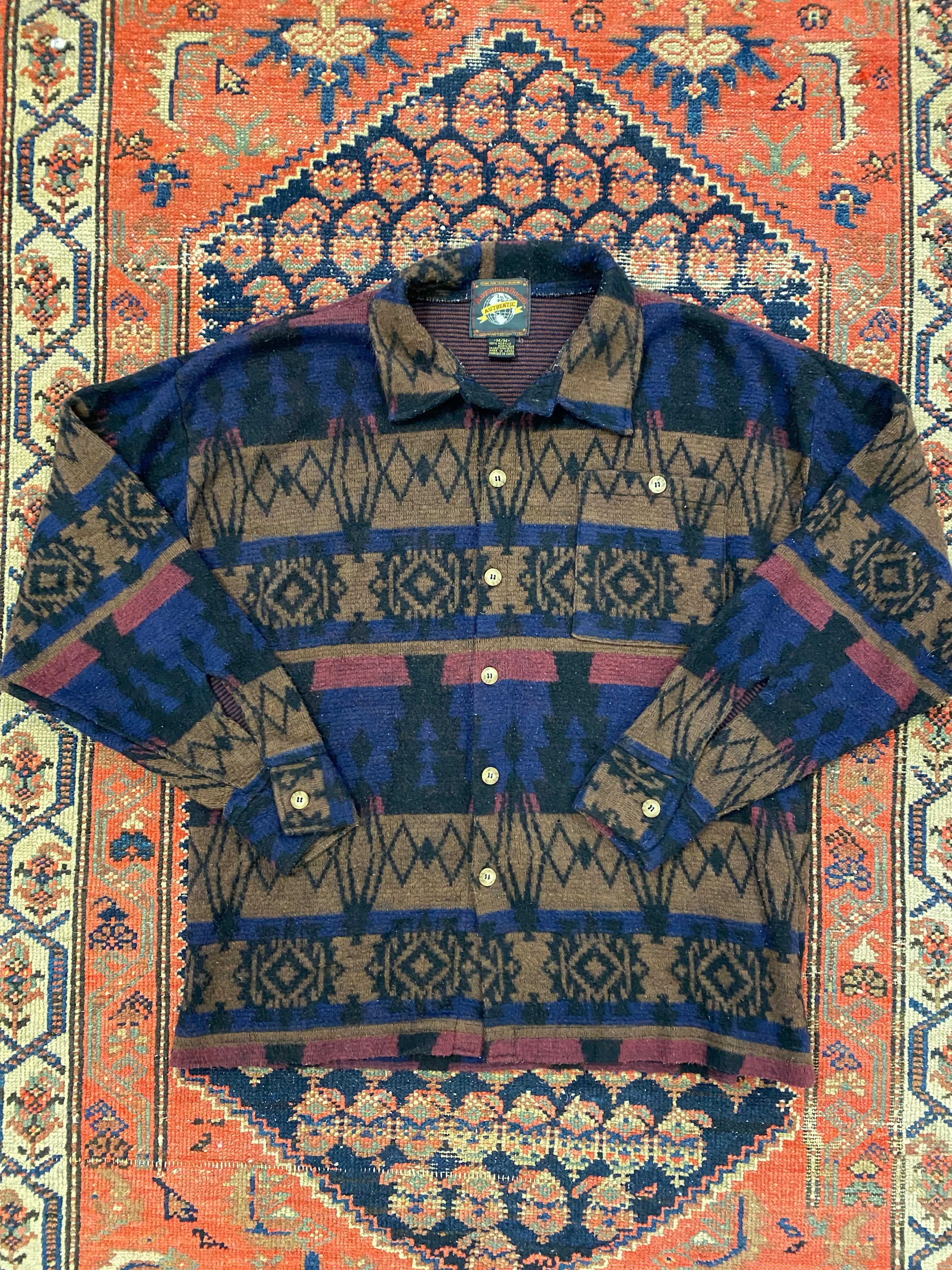 Vintage Fleece Aztec Button Up - M