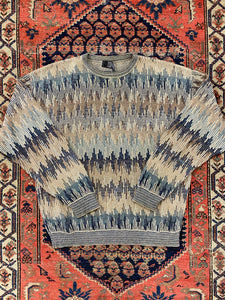Vintage Patterned Knit Sweater - XL