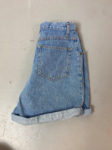 Vintage High Waisted Cuffed Pleated Denim Shorts - 28in