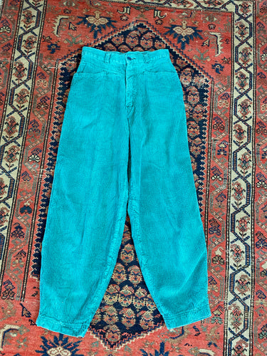 Vintage High Waisted Teal Corduroy Trousers - 25in