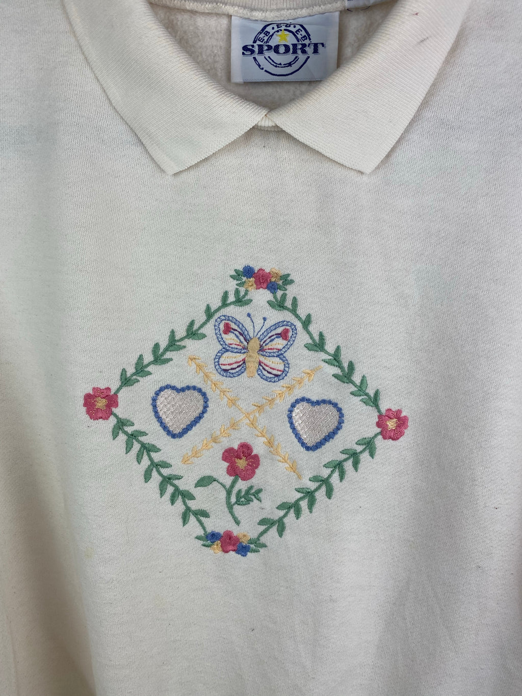90s embroidered butterfly collared crewneck