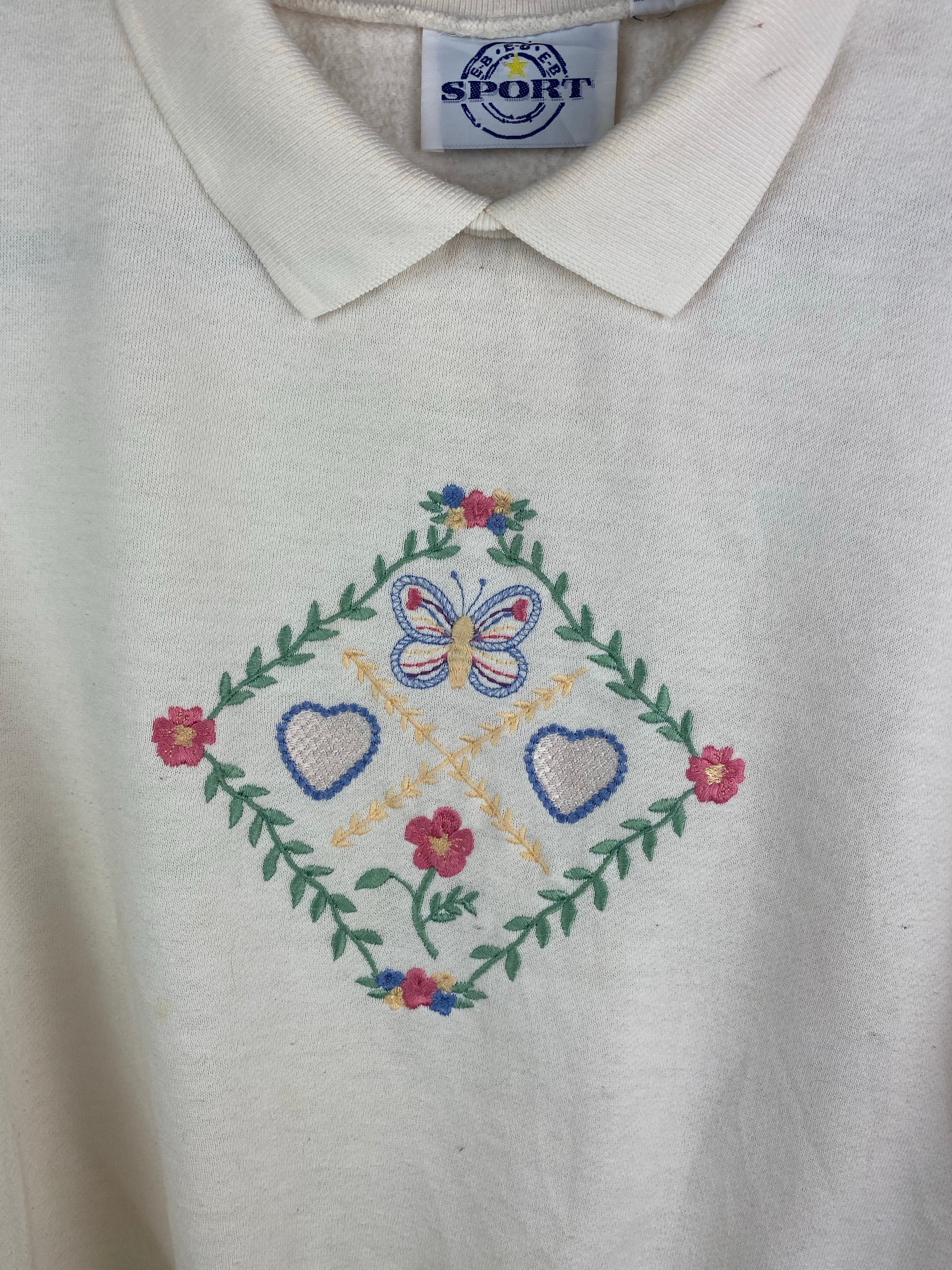 90s embroidered butterfly collared crewneck