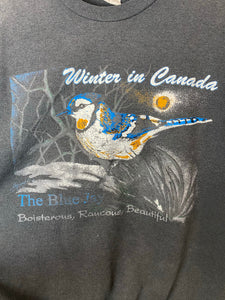Vintage Winter Canadian Blue Jay Crewneck - S
