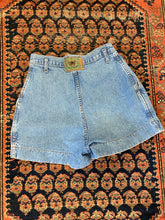 Load image into Gallery viewer, 90s Pleated High Waisted Denim Shorts - 26in