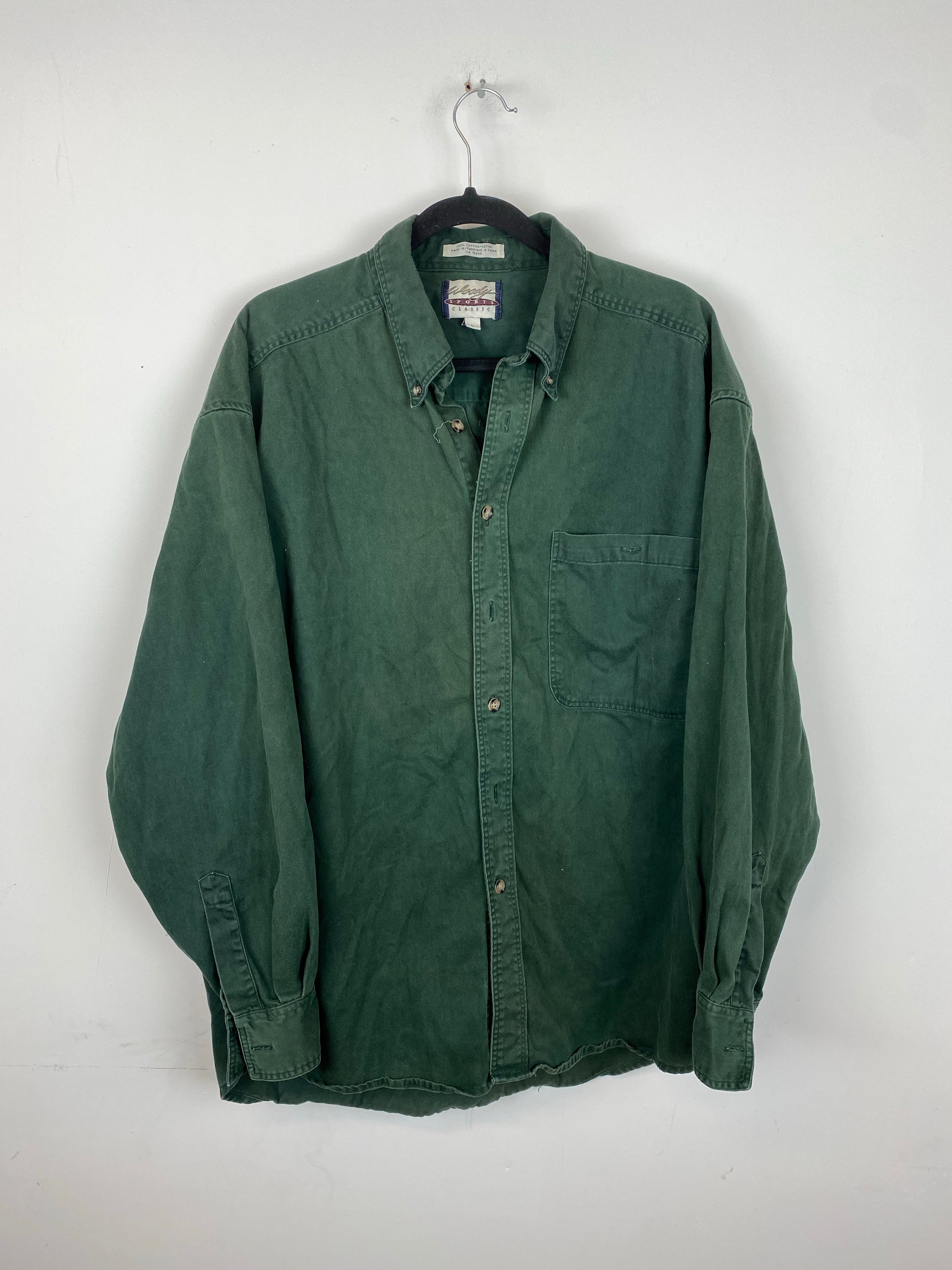 Vintage Forest Green Button up - L