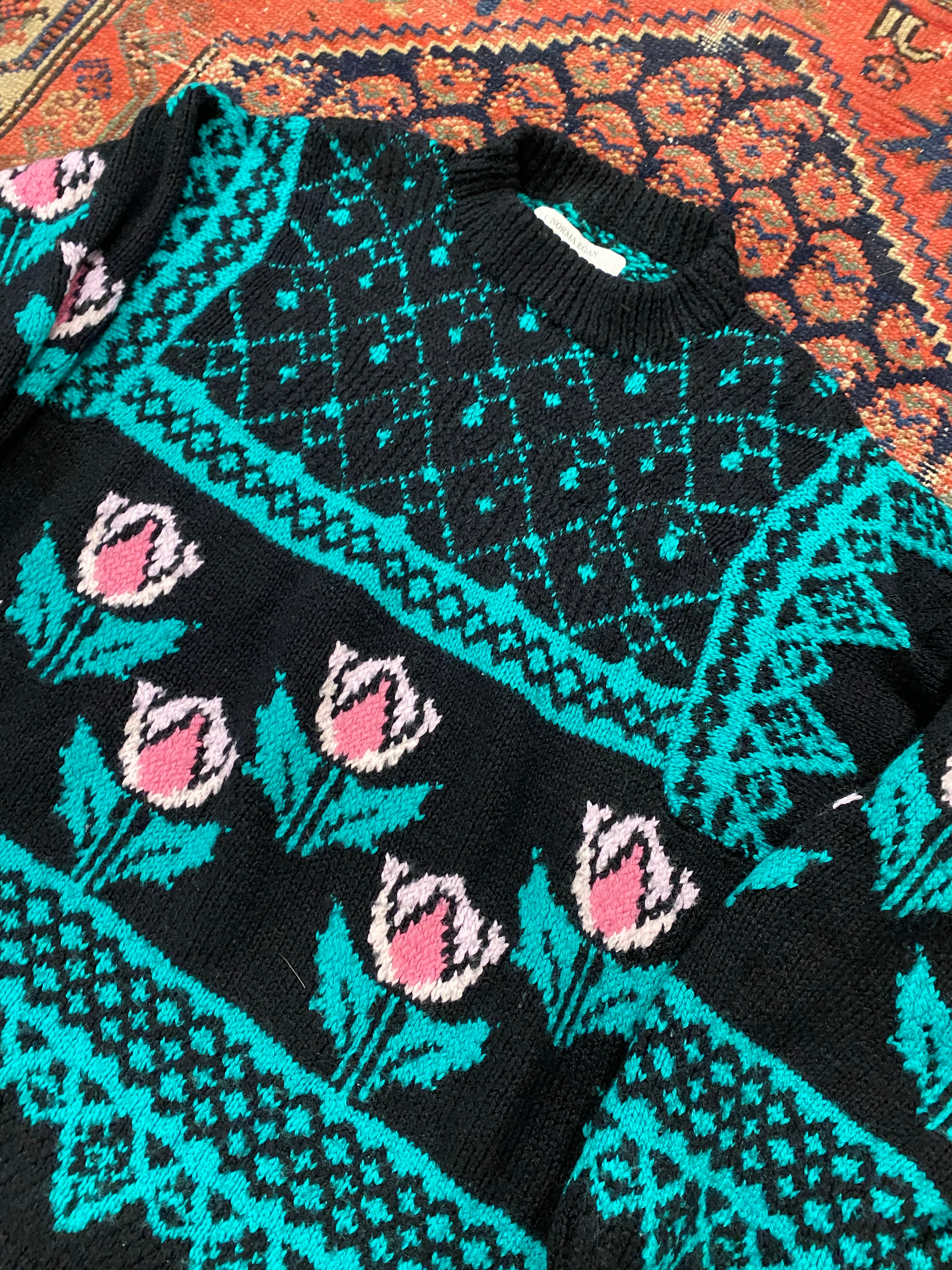 Vintage Floral Knit Sweater - S