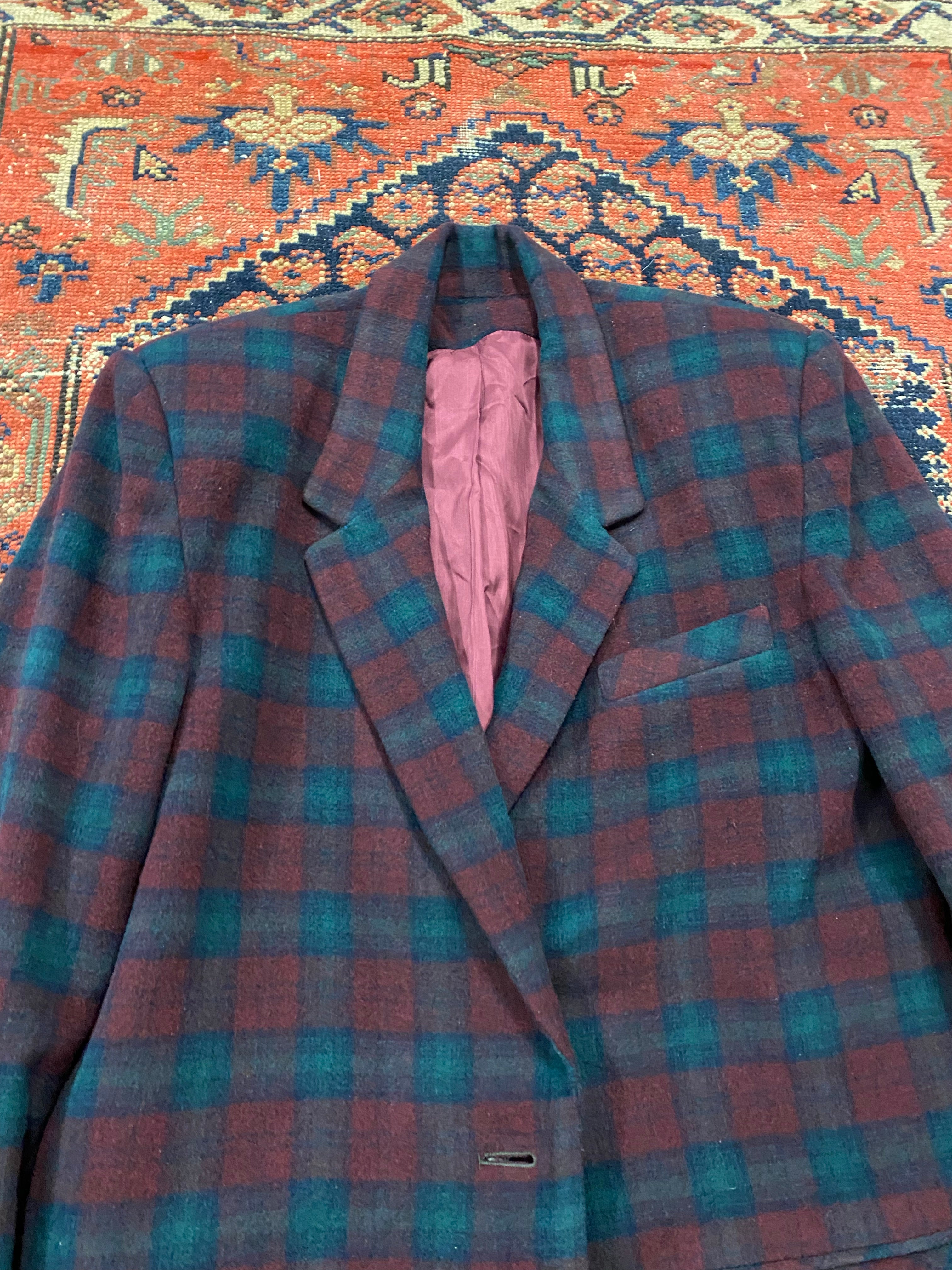 Vintage Plaid Blazer Jacket - WMNS M