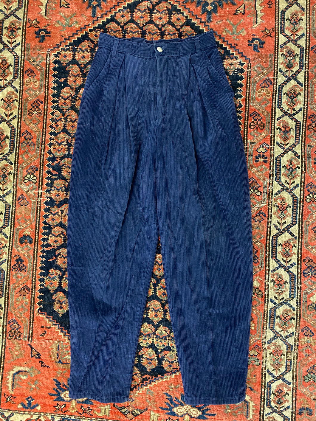 Vintage Pleated High Waisted Corduroy Pants - 26inches