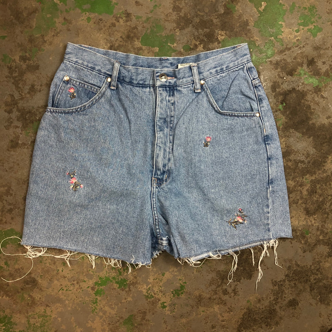 Embroidered floral denim