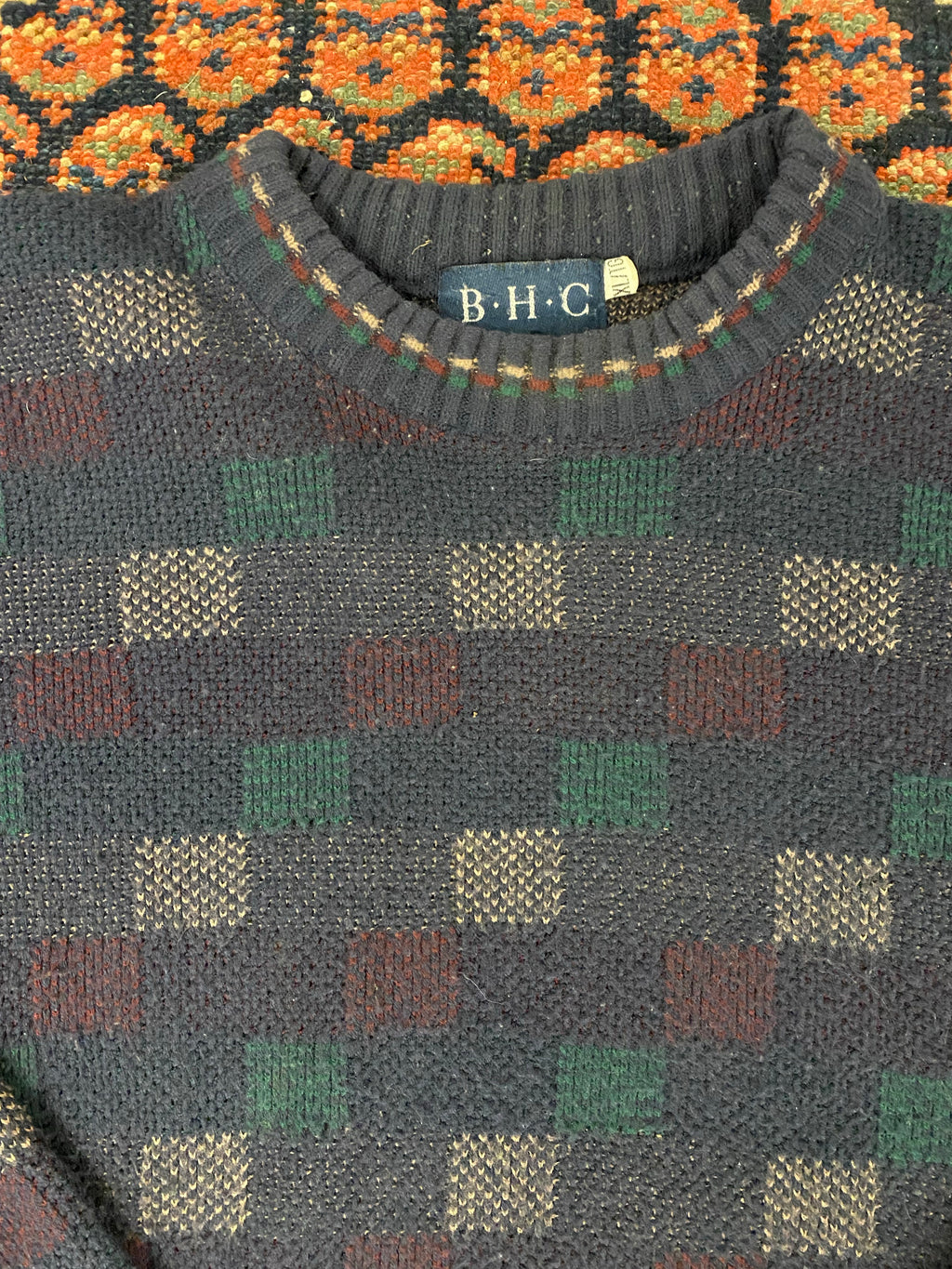 Vintage Patterned Knit Sweater - M