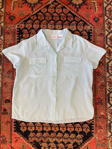 Vintage Light Blue Linen Button Up Shirt - WMNS - L