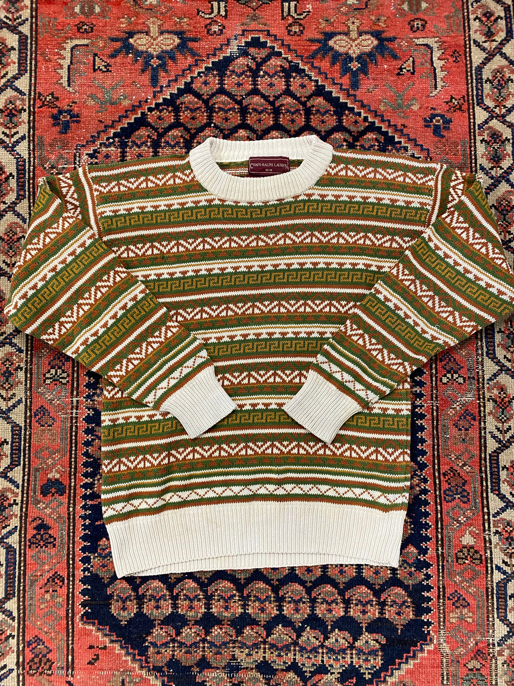 Vintage Patterned Knit Sweater - M