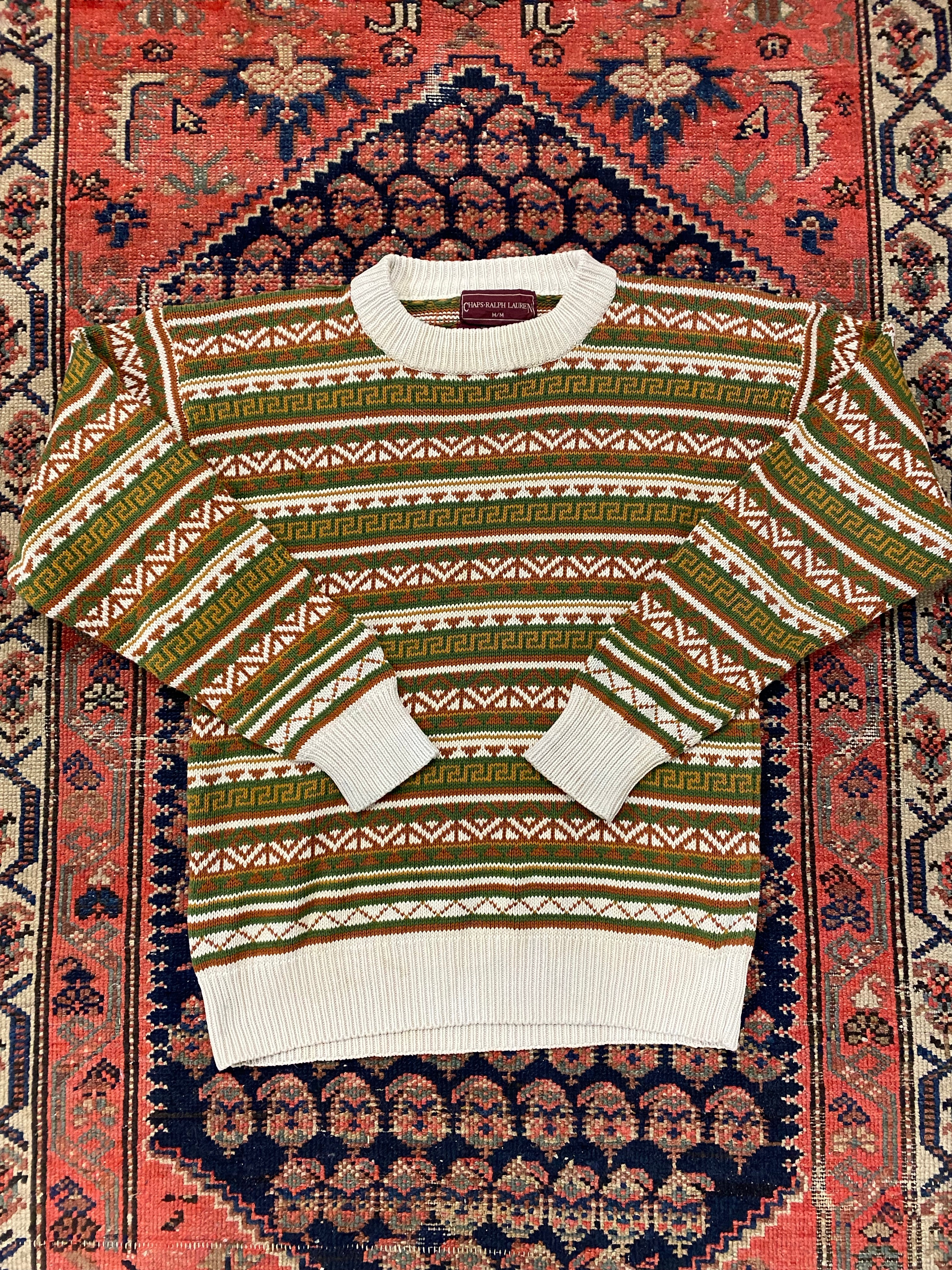 Vintage Patterned Knit Sweater - M
