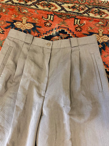 90s Light Grey Pleated Linen Trousers - 29in