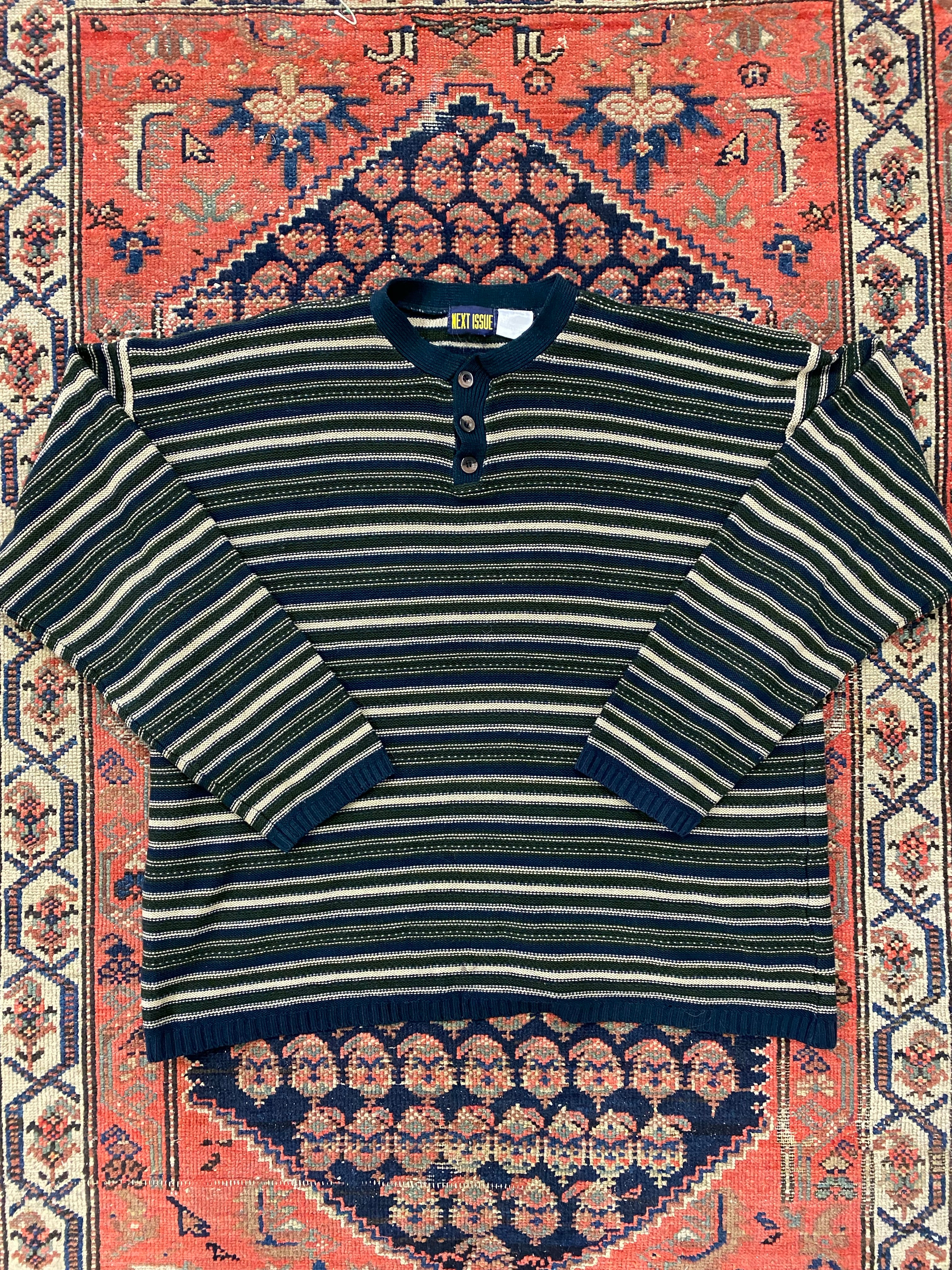 Vintage Striped Henley Long Sleeve - M