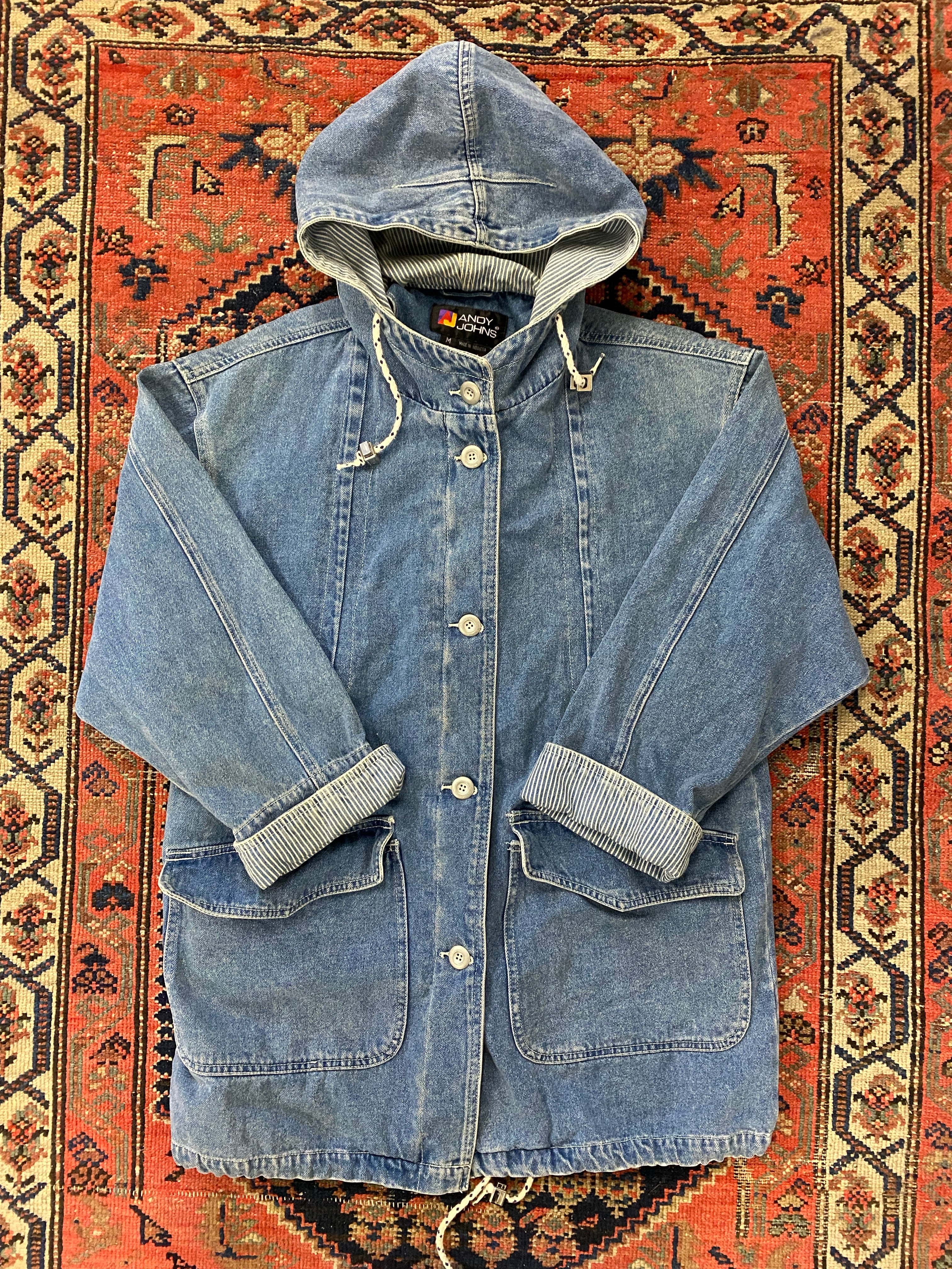 Vintage Hooded Denim Parka - M