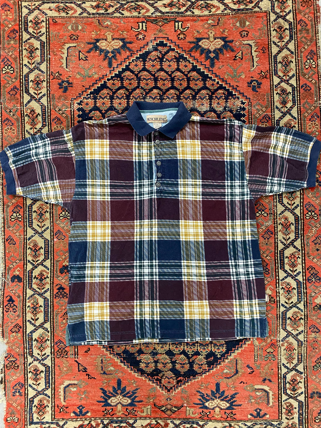 Vintage Plaid Polo Shirt - L