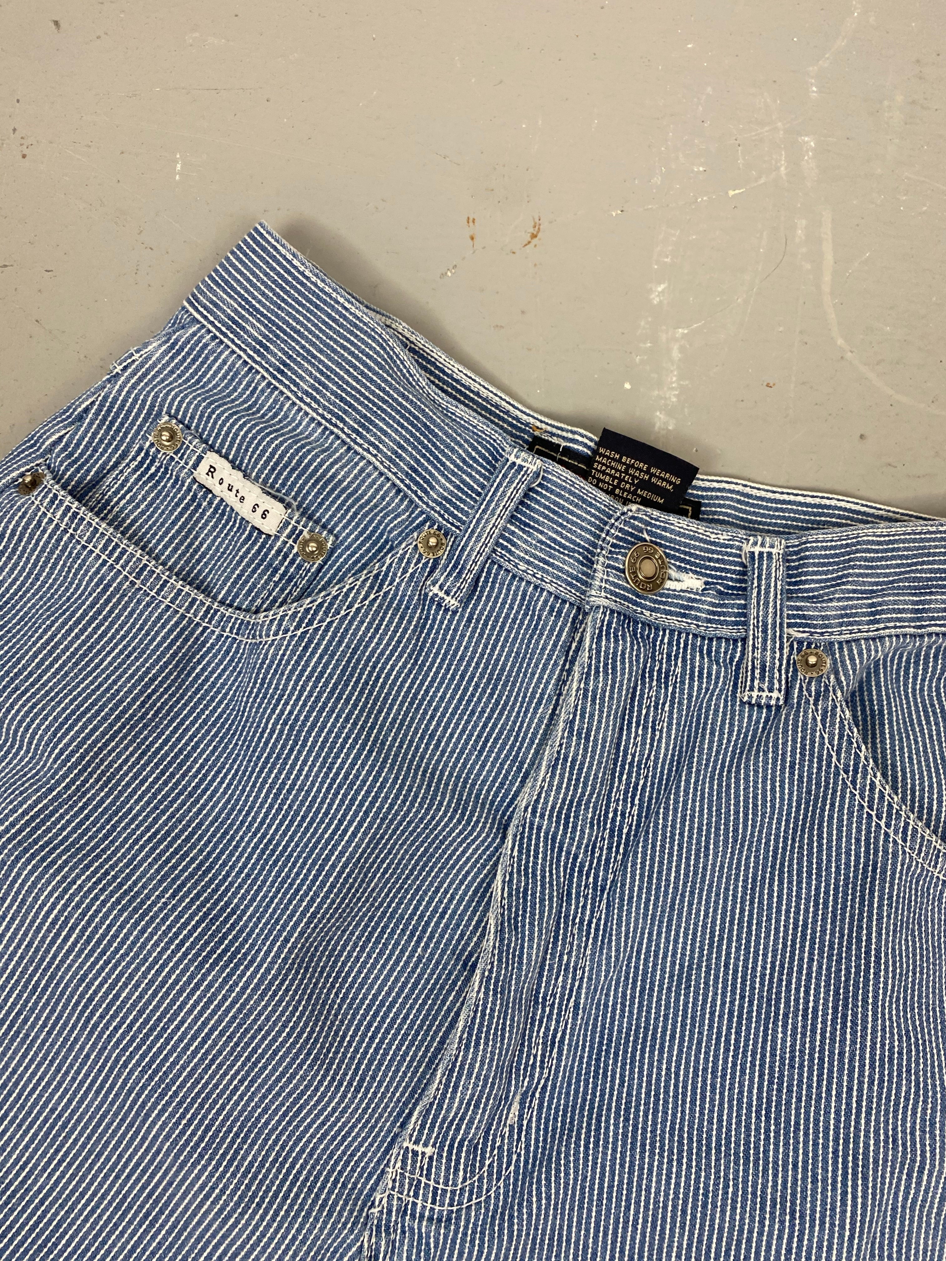 Vintage High Waisted Pinstriped Route 66 Denim Shorts - 26in